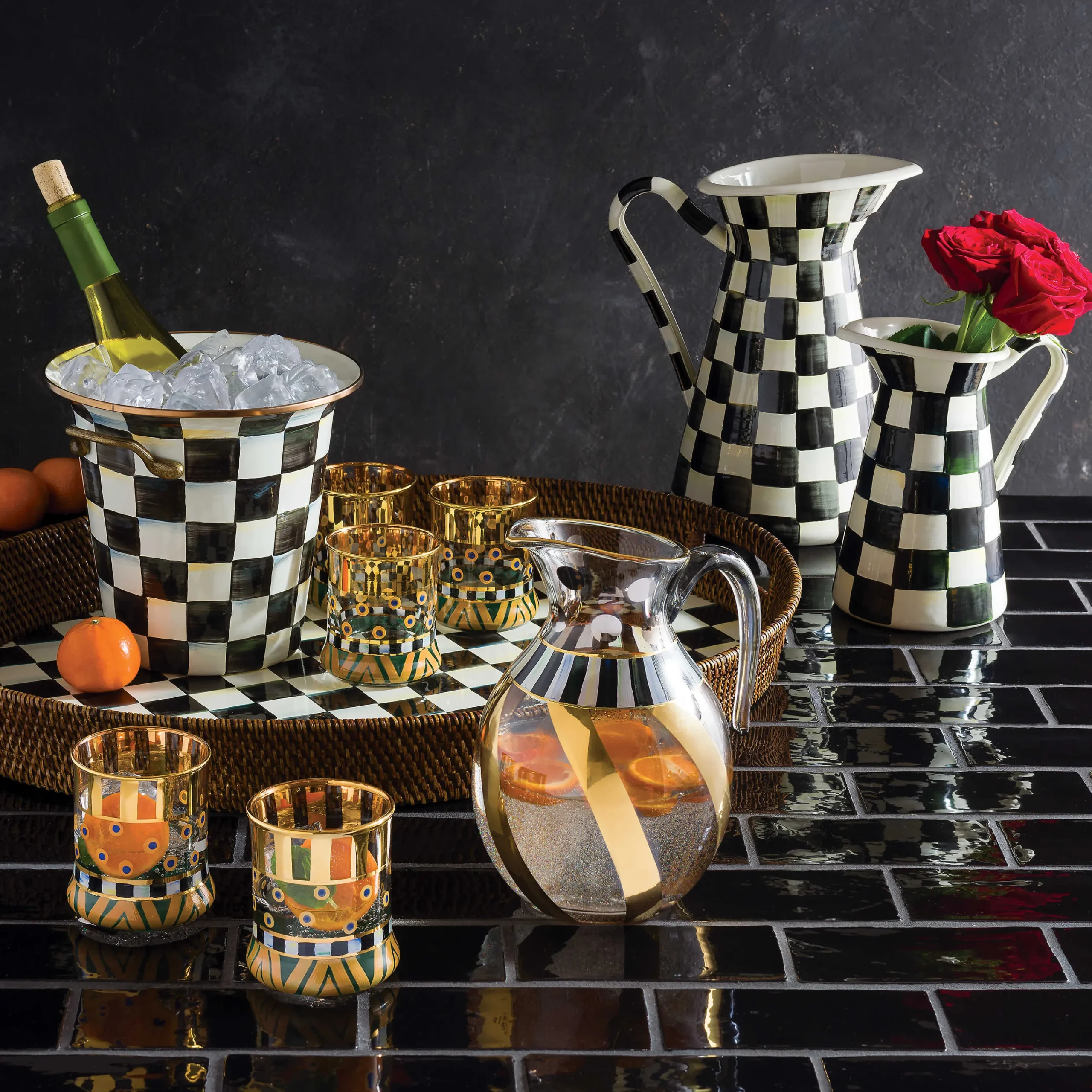 Courtly Check Rattan & Enamel Party Tray|MacKenzie-Childs Clearance