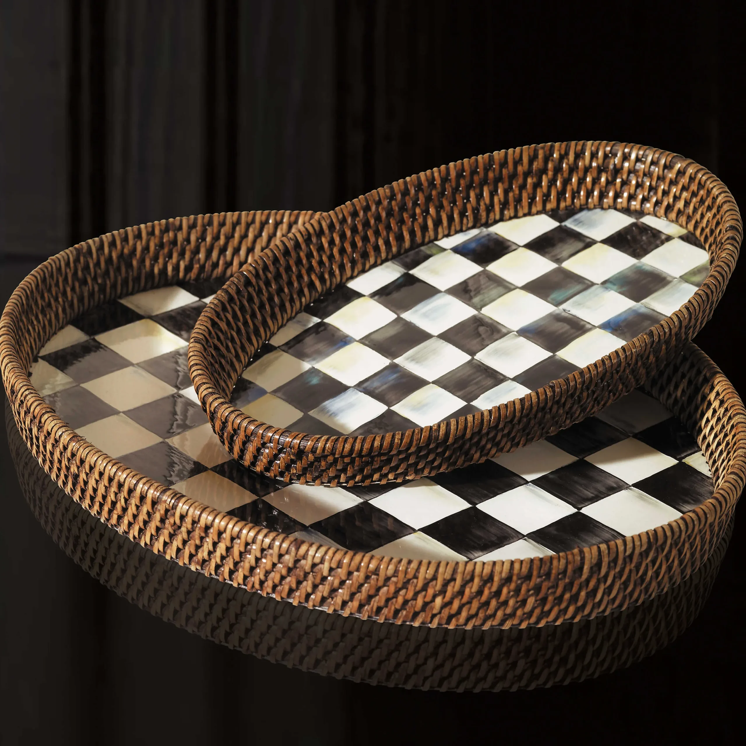 Courtly Check Rattan & Enamel Tray - Large|MacKenzie-Childs Hot