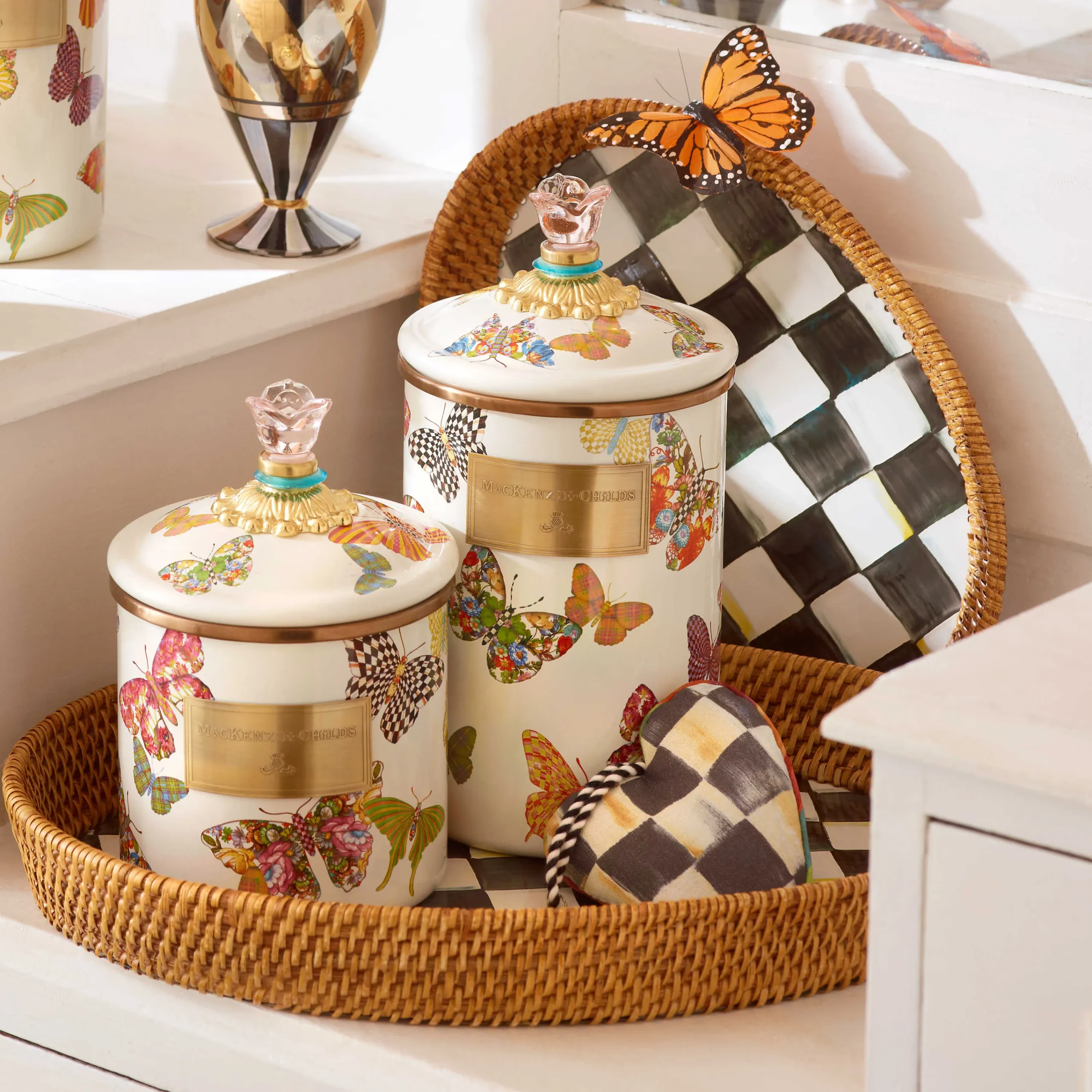 Courtly Check Rattan & Enamel Tray - Large|MacKenzie-Childs Hot