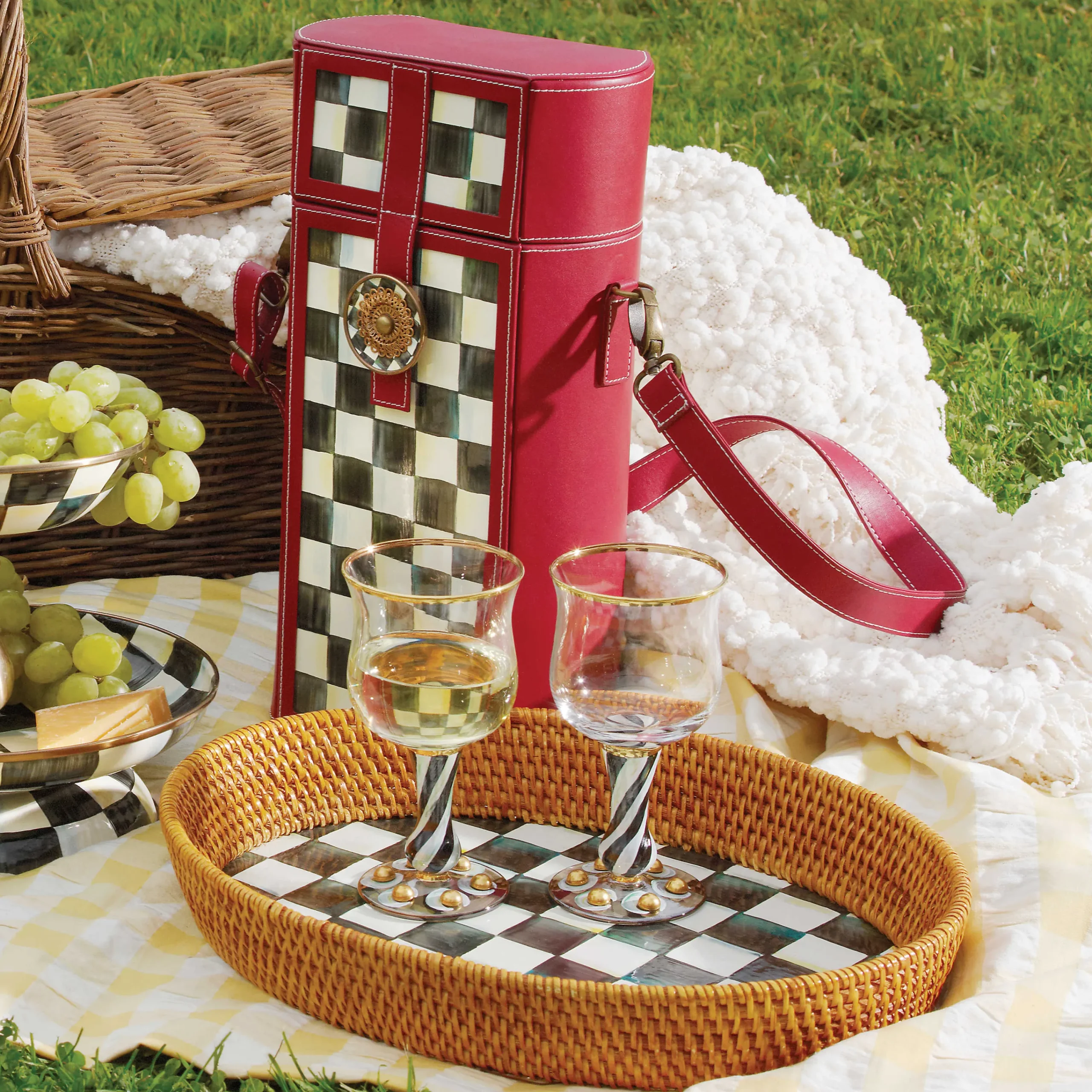 Courtly Check Rattan & Enamel Tray - Large|MacKenzie-Childs Hot