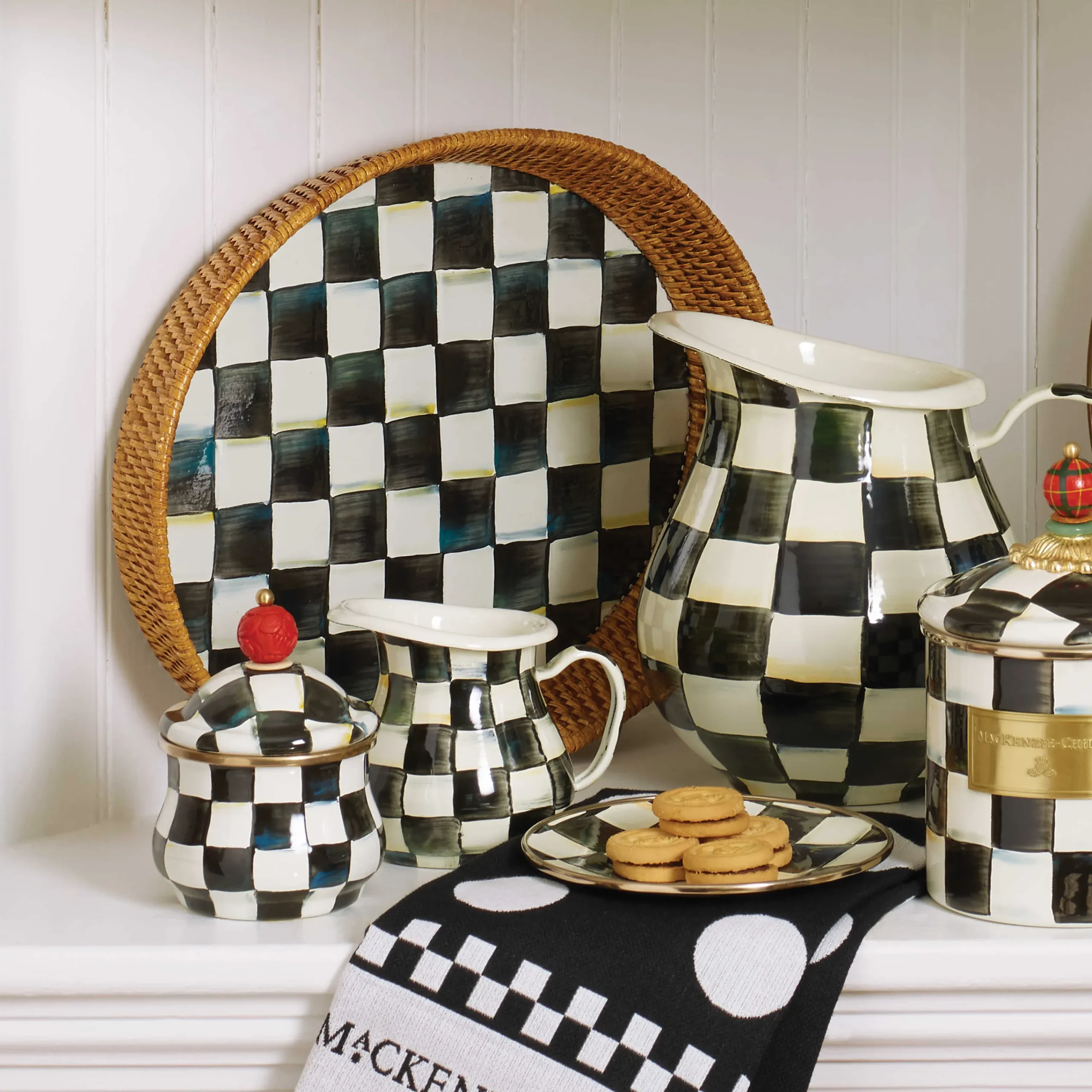 Courtly Check Rattan & Enamel Tray - Large|MacKenzie-Childs Hot