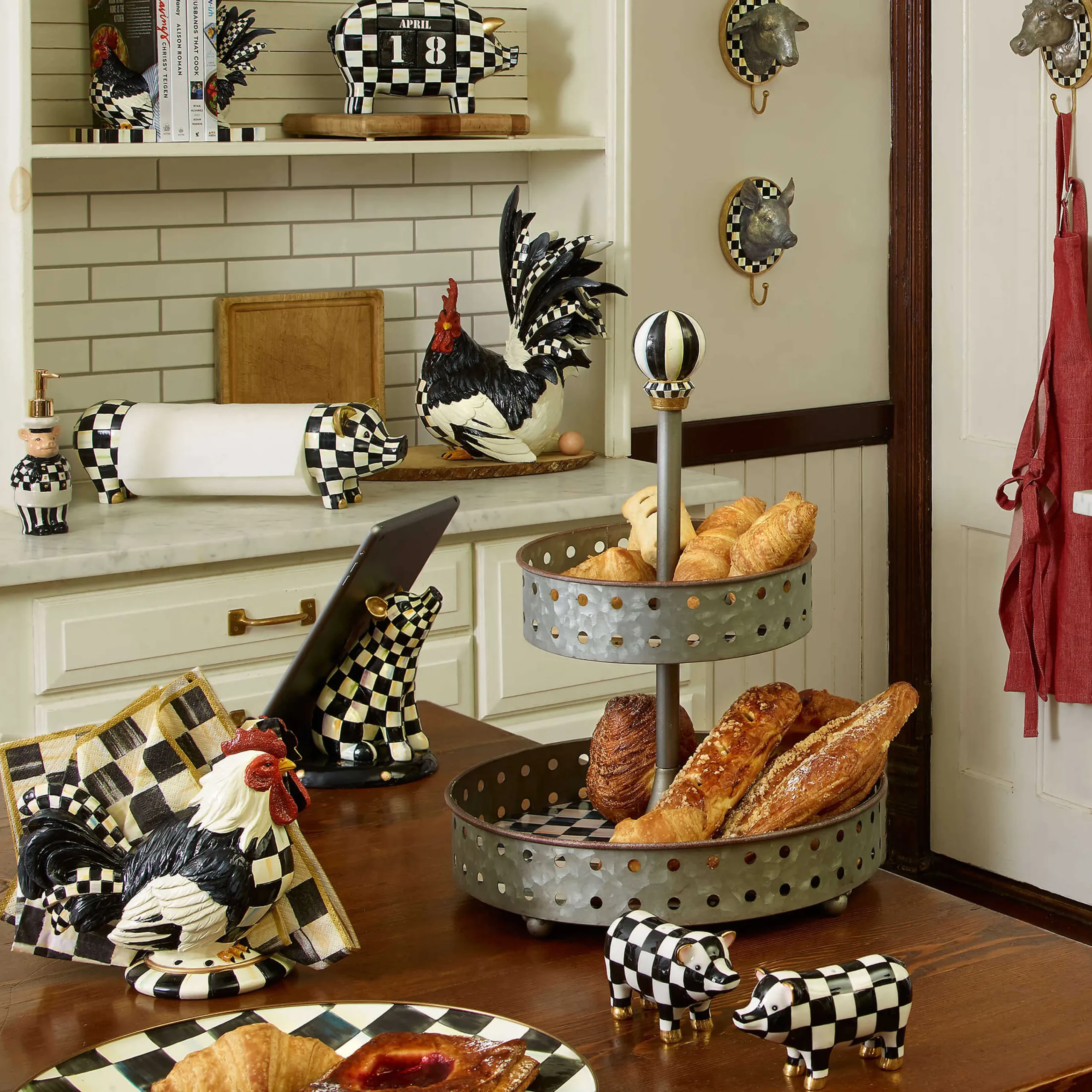 Courtly Check Rooster Book Ends|MacKenzie-Childs New