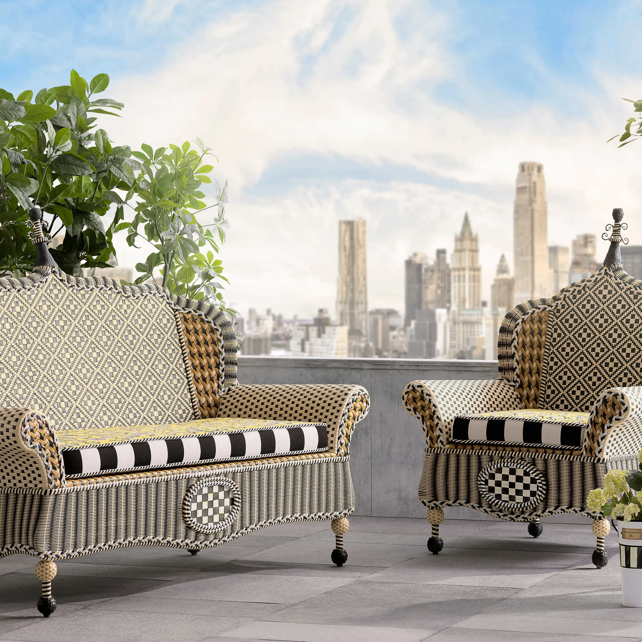 Courtyard Outdoor Loveseat - Queen Bee|MacKenzie-Childs Online