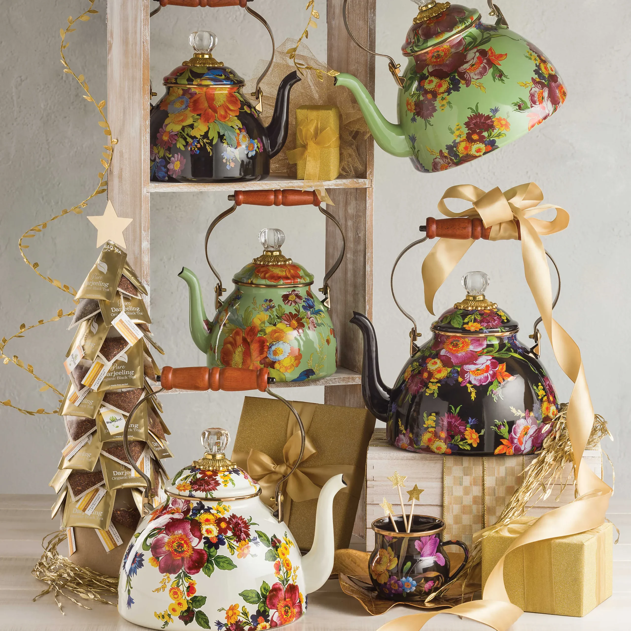 Flower Market 2 Quart Tea Kettle - Black|MacKenzie-Childs Clearance
