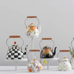 Flower Market 2 Quart Tea Kettle - Black|MacKenzie-Childs Clearance