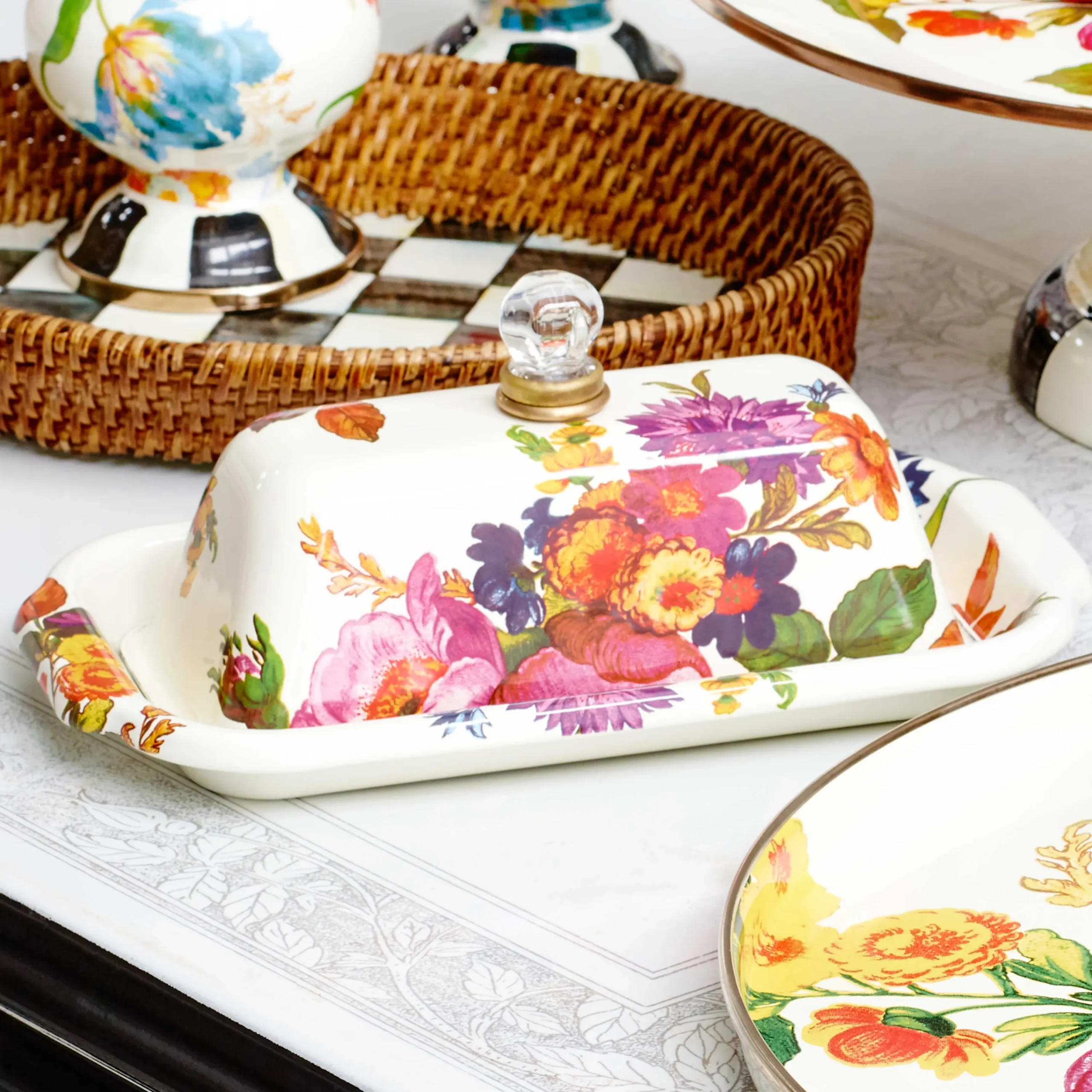 Flower Market Butter Box - White|MacKenzie-Childs Outlet