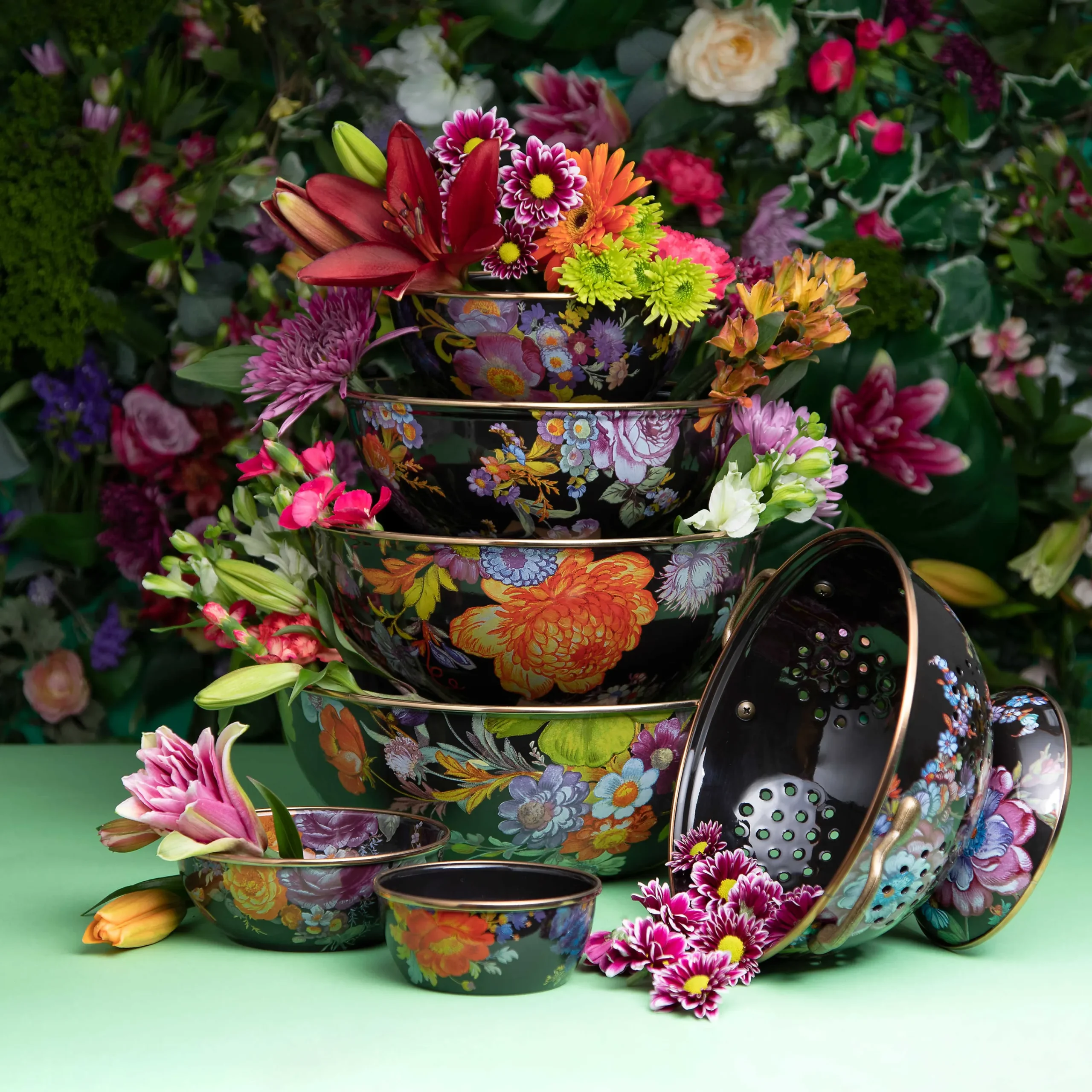 Flower Market Large Everyday Bowl - Black|MacKenzie-Childs Sale