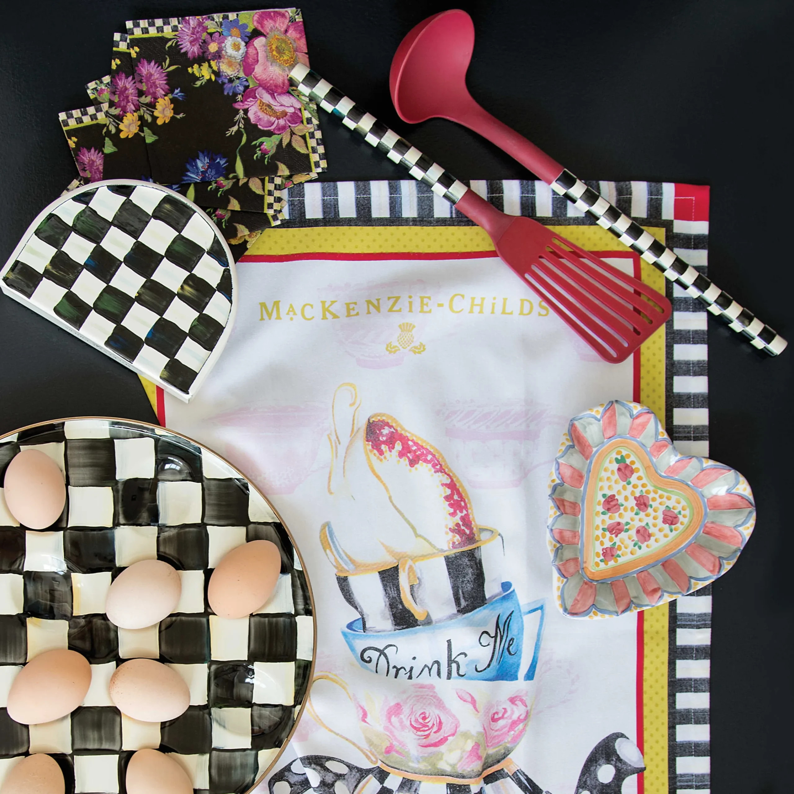Flower Market Paper Napkins - Cocktail - Black|MacKenzie-Childs Clearance