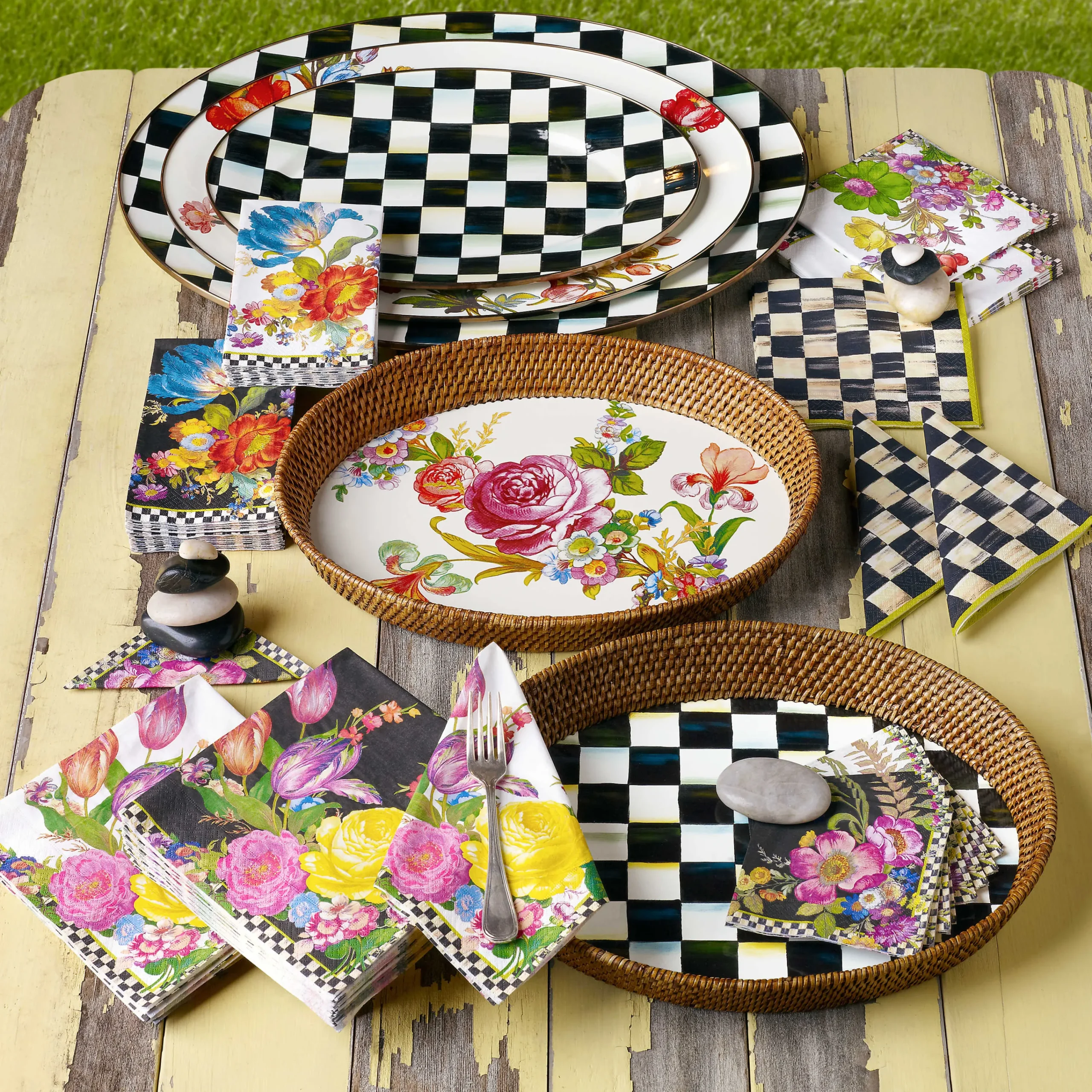 Flower Market Paper Napkins - Cocktail - Black|MacKenzie-Childs Clearance