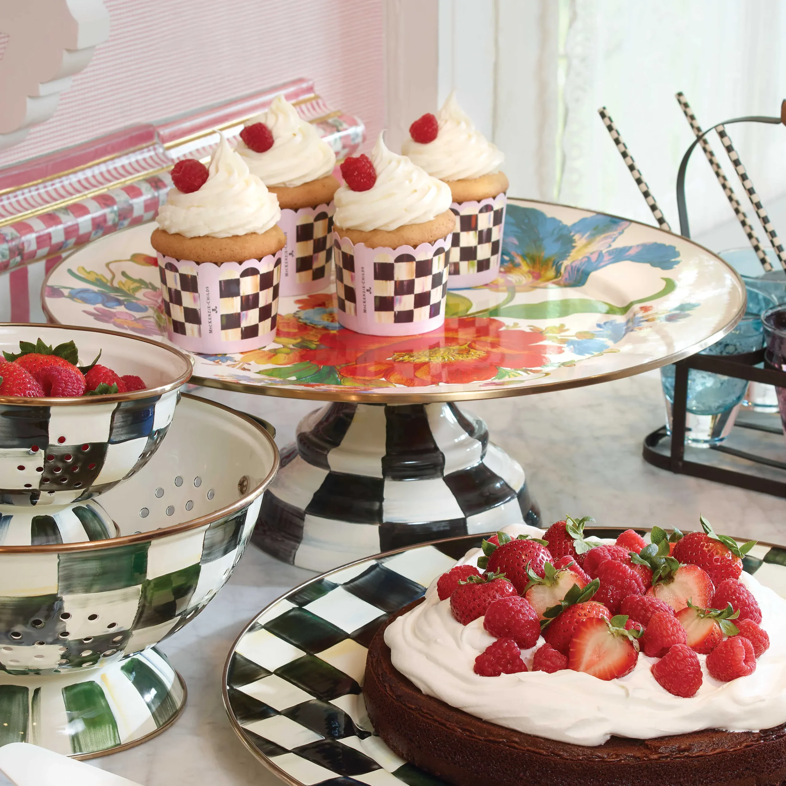 Flower Market Pedestal Platter - White|MacKenzie-Childs Sale