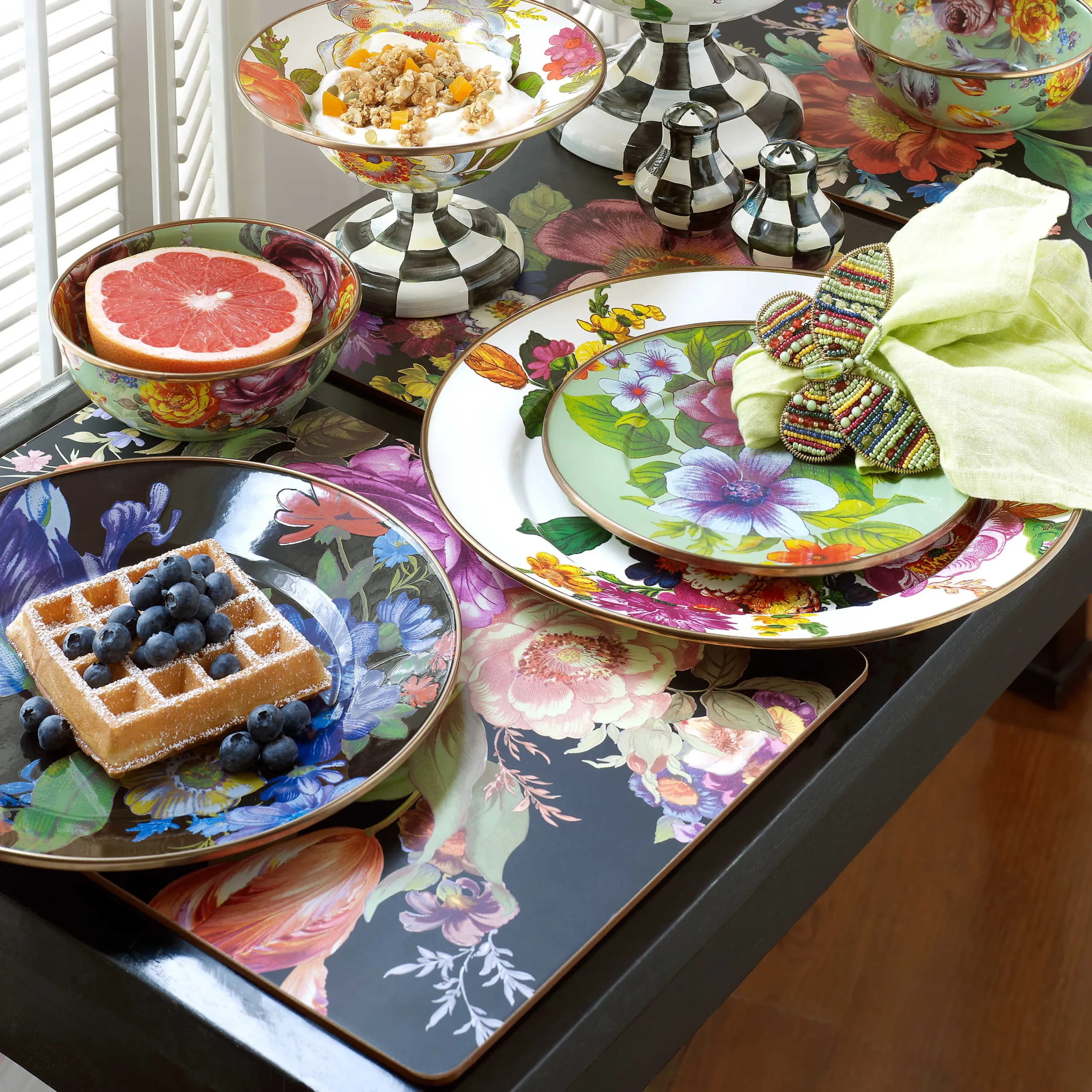 Flower Market Placemats - Black - Set Of 4|MacKenzie-Childs Best