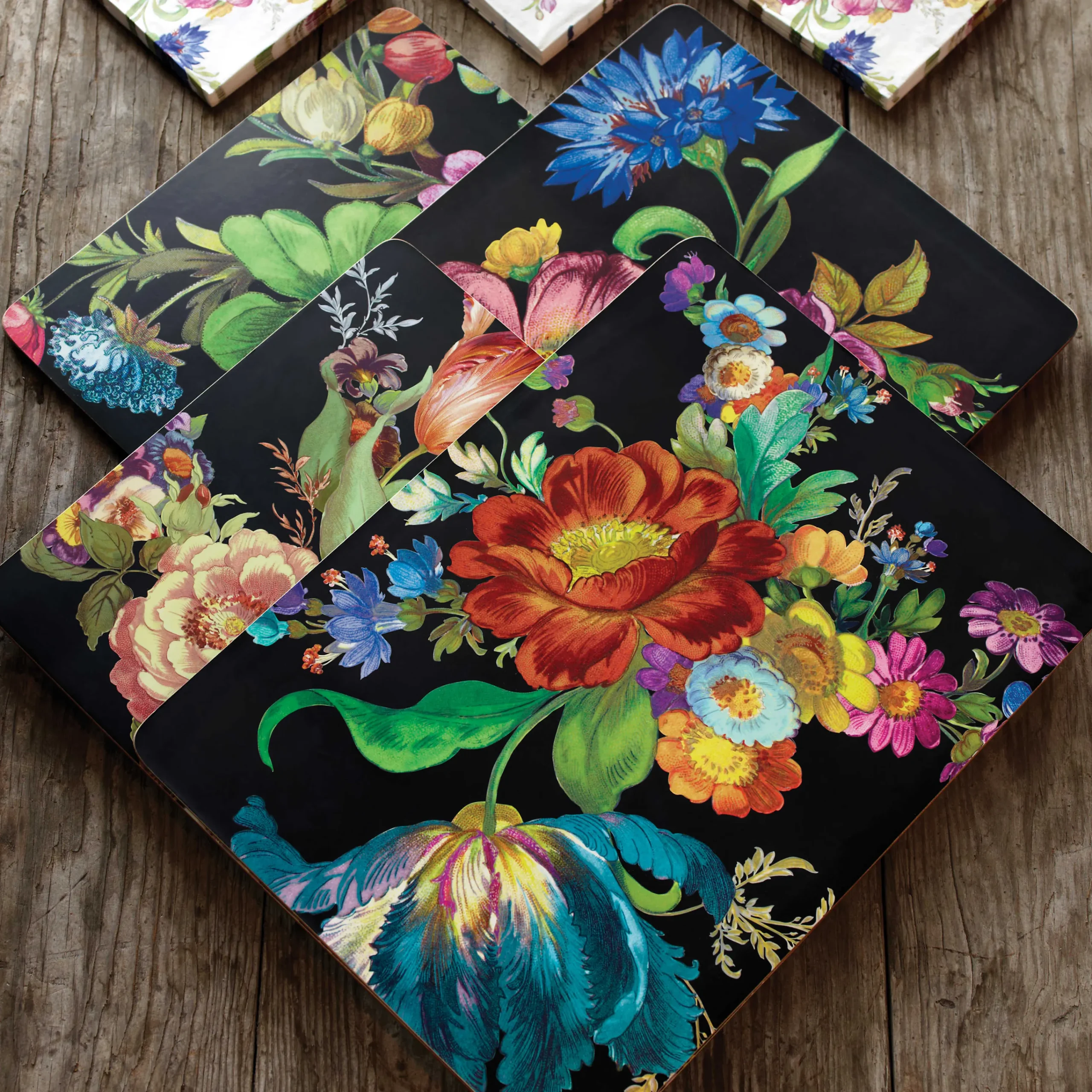 Flower Market Placemats - Black - Set Of 4|MacKenzie-Childs Best