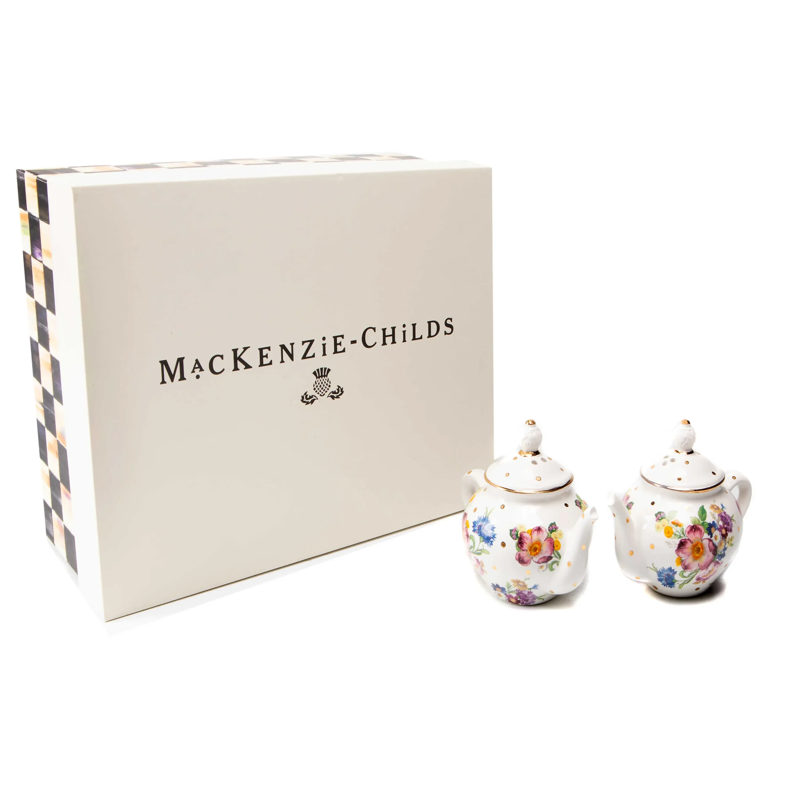 Flower Market Teapot Salt & Pepper Set - White|MacKenzie-Childs Online