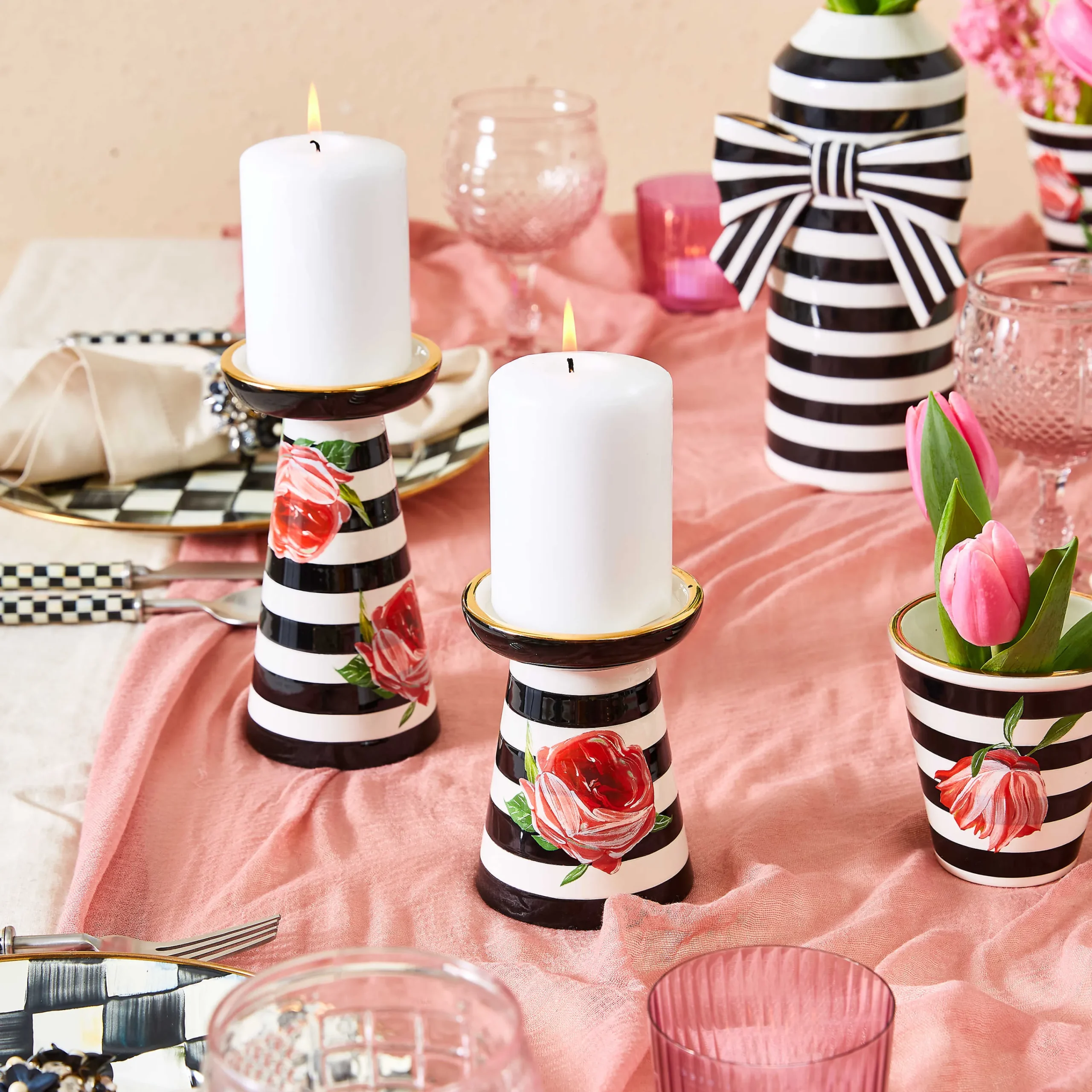 Flower Show Pillar Candle Holders - Set Of 2|MacKenzie-Childs