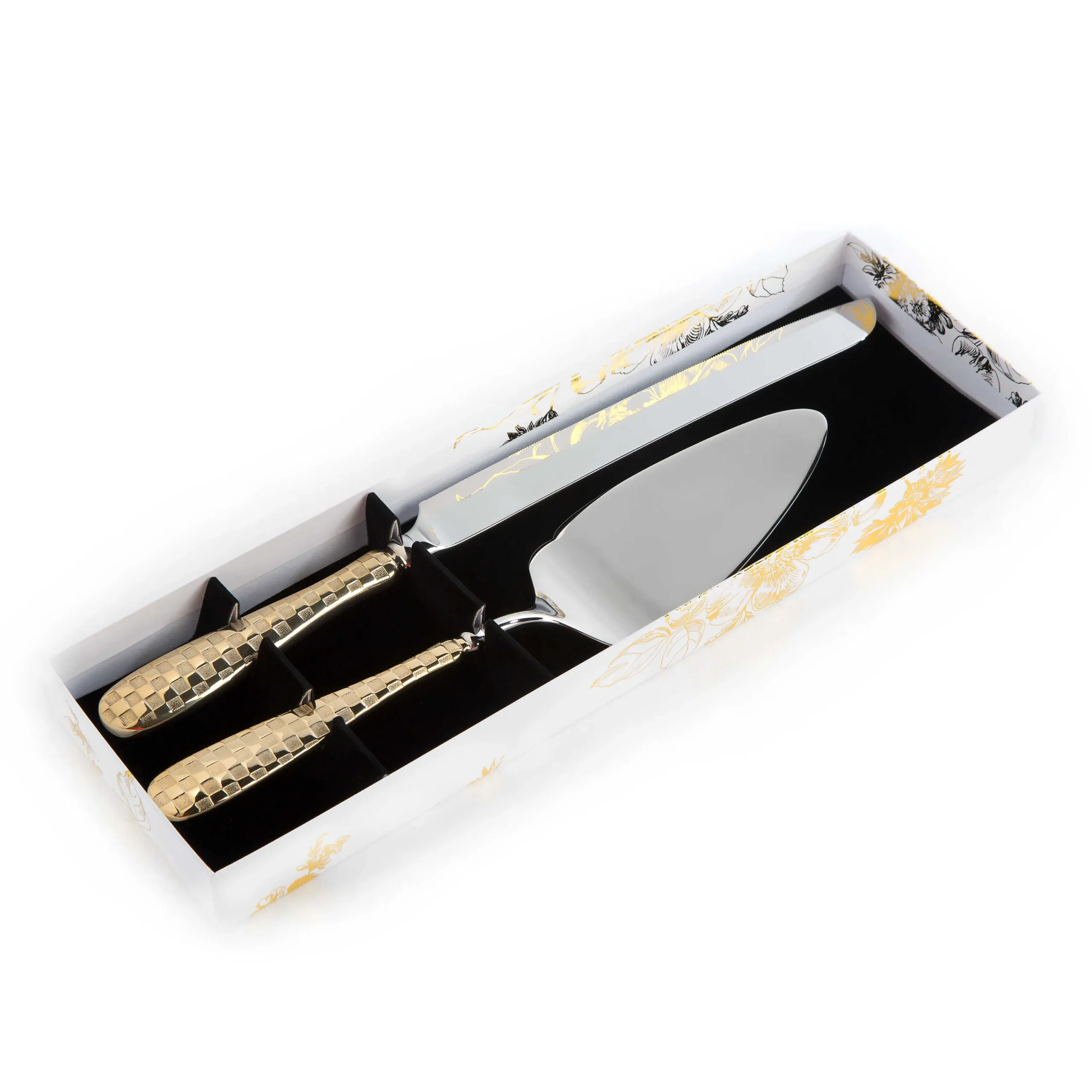 Gold Check Cake Serving Set|MacKenzie-Childs Clearance