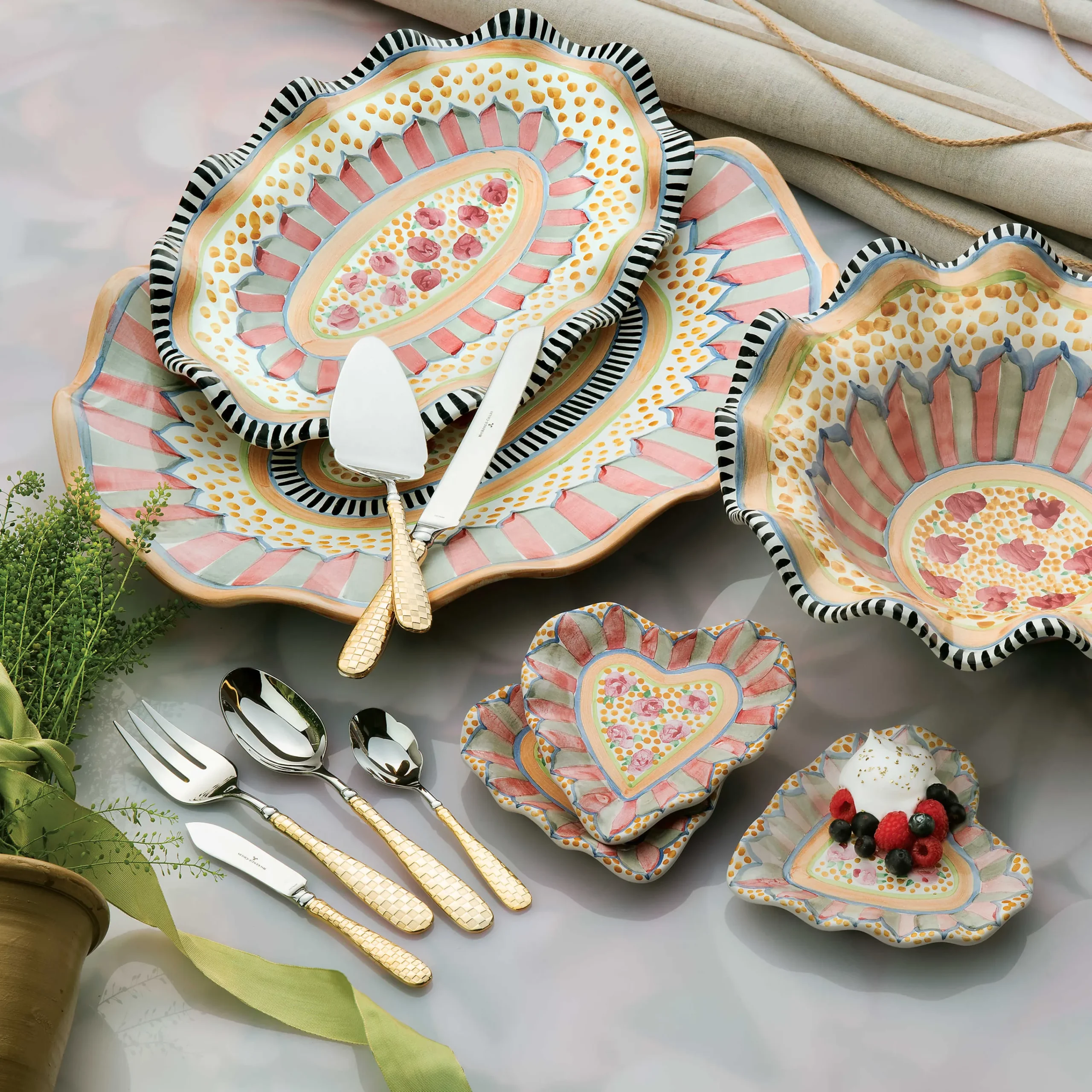 Gold Check Hostess Serving Set|MacKenzie-Childs