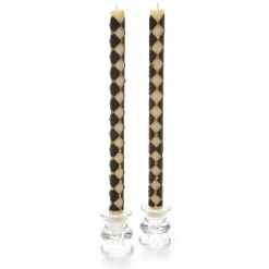 Harlequin Dot Dinner Candles - Black - Set Of 2|MacKenzie-Childs