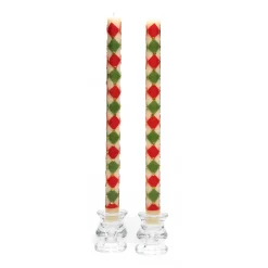 Harlequin Dot Dinner Candles - Red, Green, & Gold - Set Of 2|MacKenzie-Childs Clearance