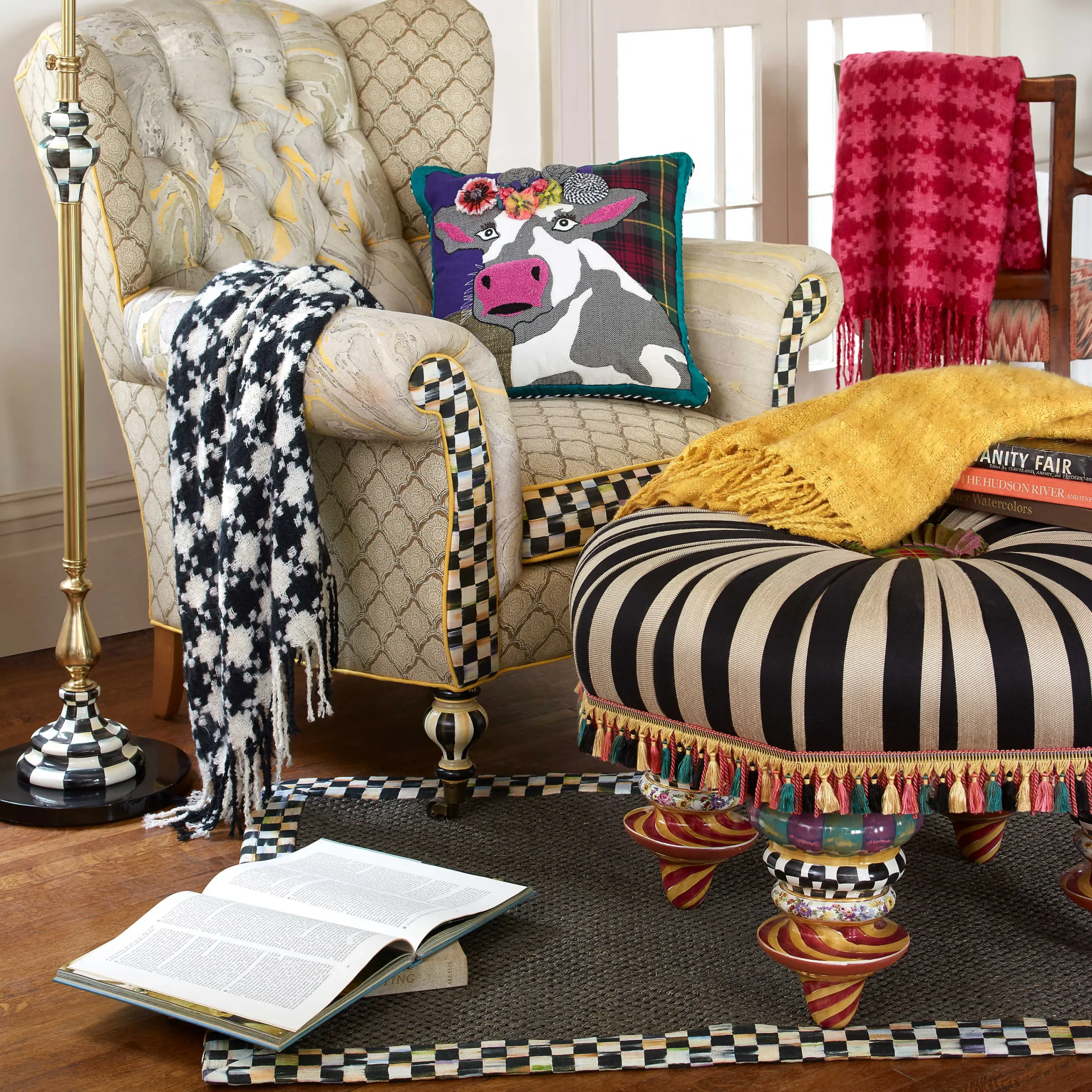 Houndstooth Throw - Black & Ivory|MacKenzie-Childs Hot