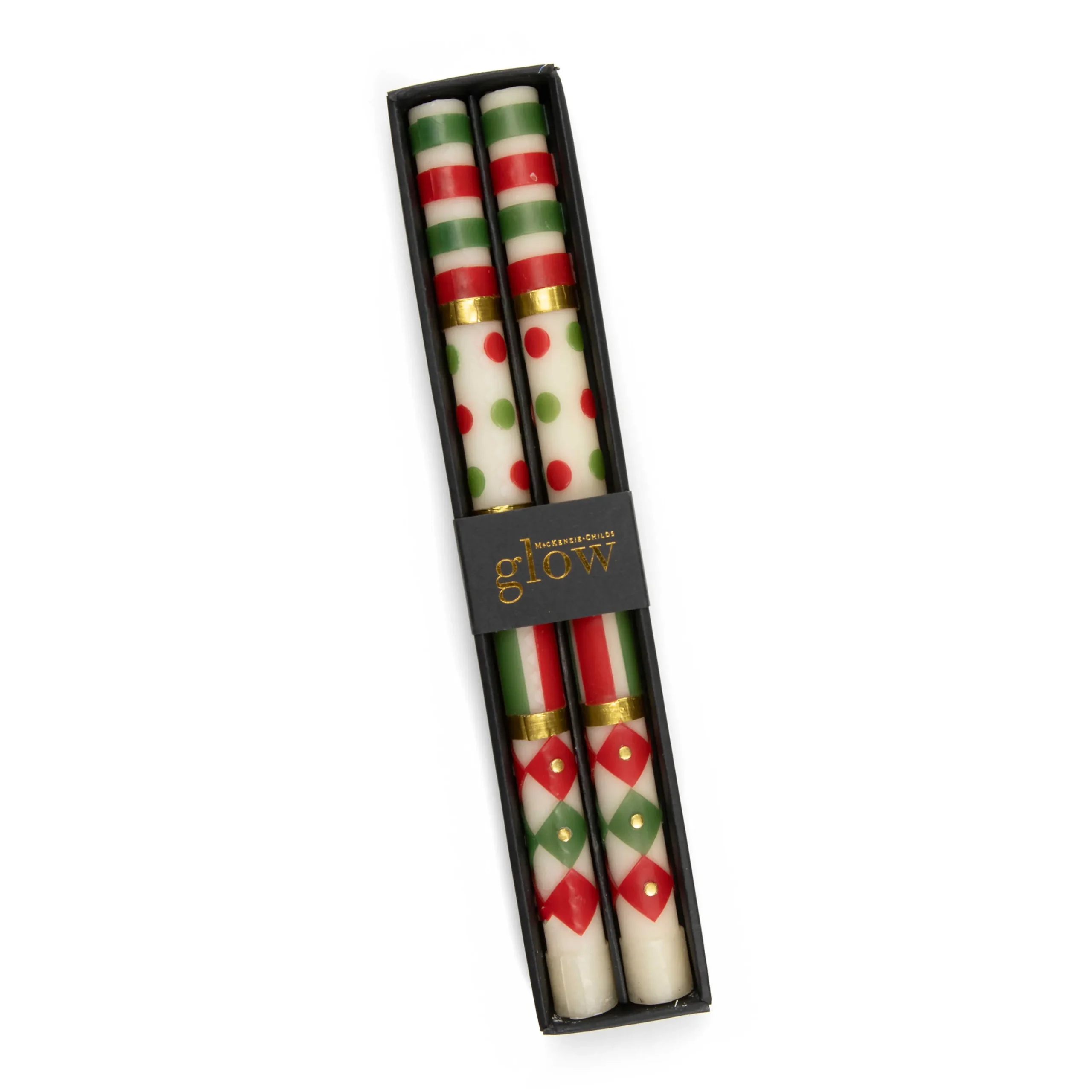 Jester Dinner Candles - Red, Green, & Gold - Set Of 2|MacKenzie-Childs Clearance