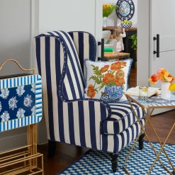 Marquee Wing Chair - Chenille Navy Stripe|MacKenzie-Childs