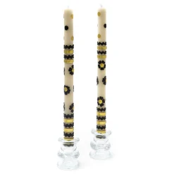 Mod Flower Dinner Candles - Black & Gold Rick Rack - Set Of 2|MacKenzie-Childs