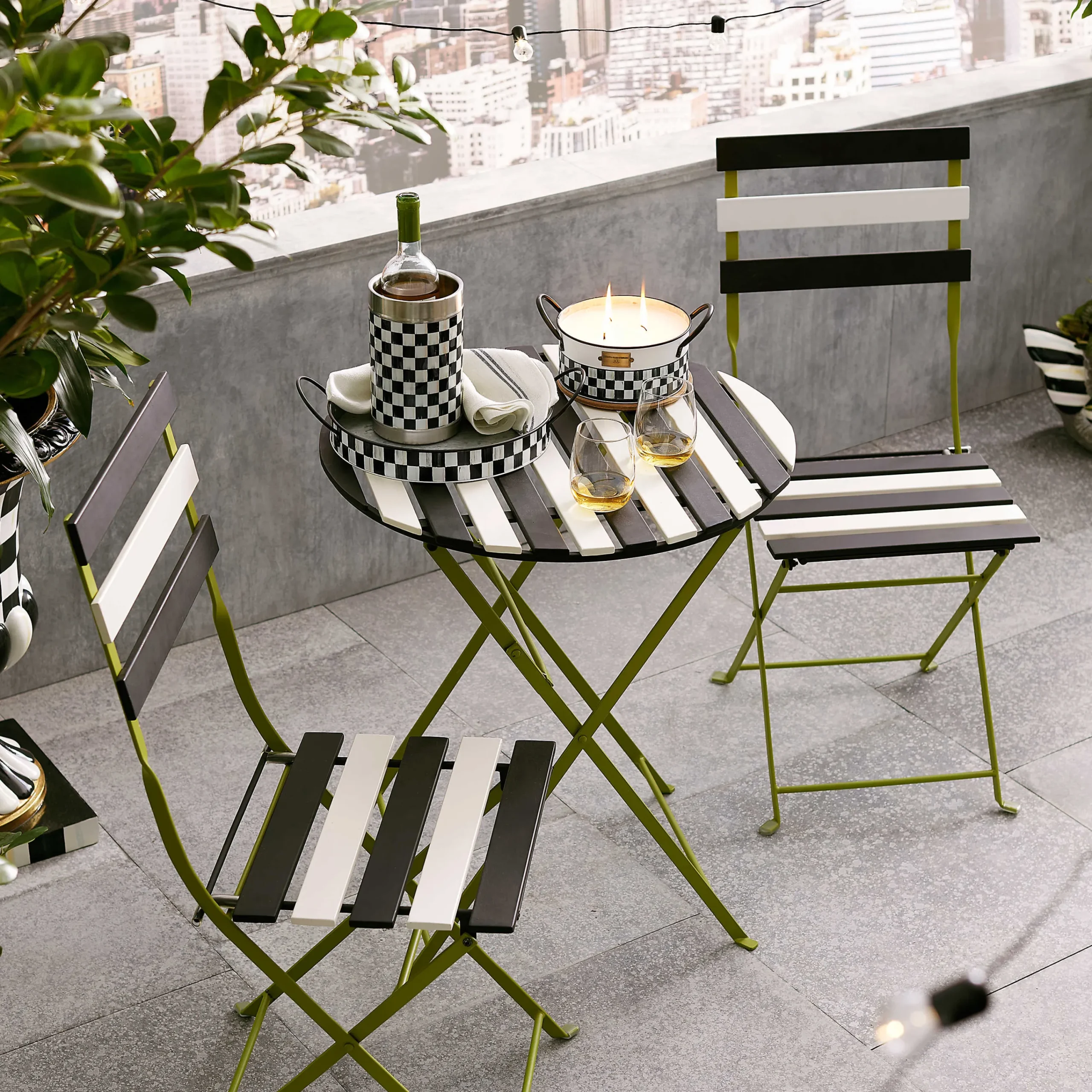 Outdoor Black & White Metal Bistro Side Chair|MacKenzie-Childs Online