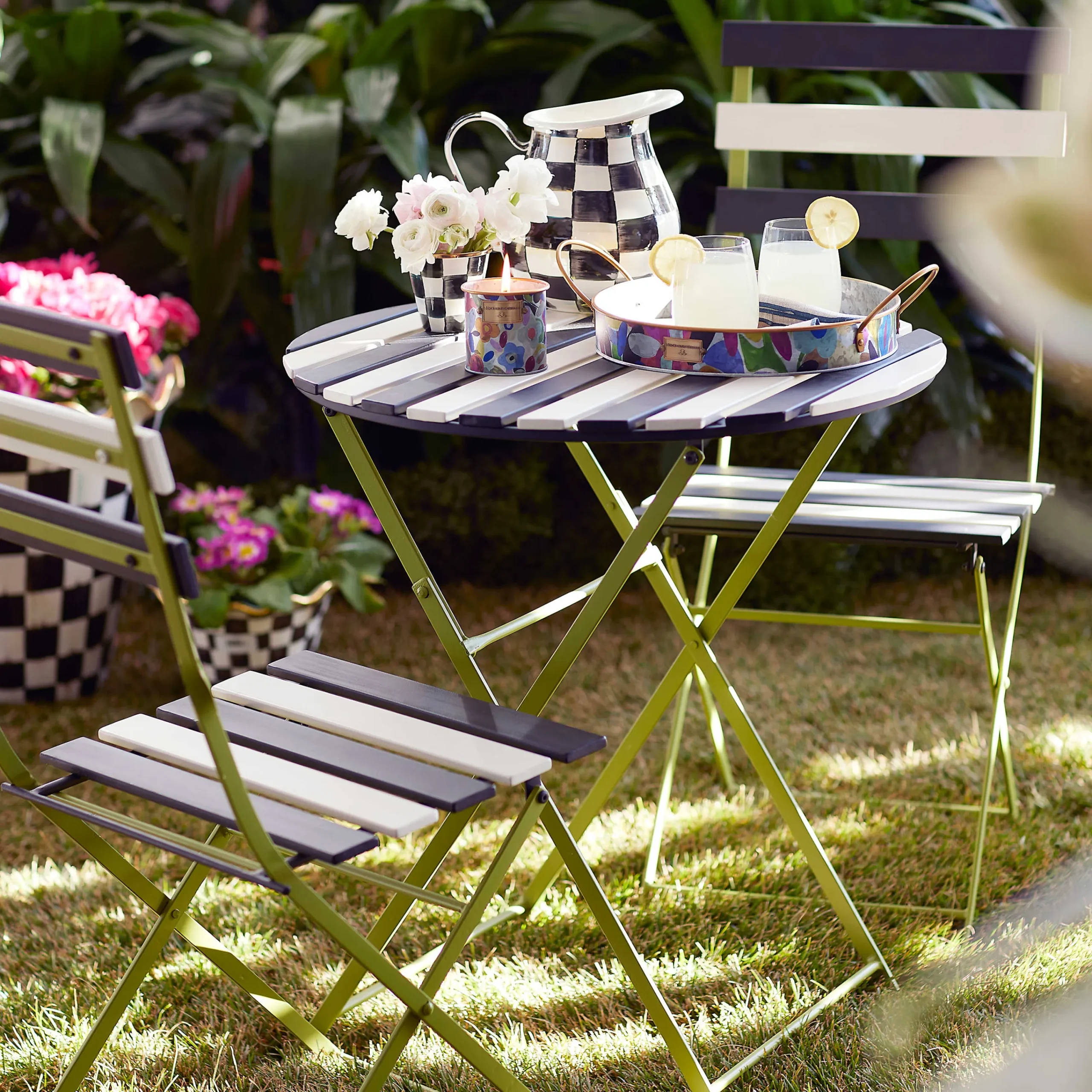 Outdoor Black & White Metal Bistro Side Chair|MacKenzie-Childs Online