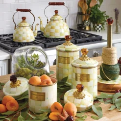 Parchment Check Enamel Canister - Large|MacKenzie-Childs