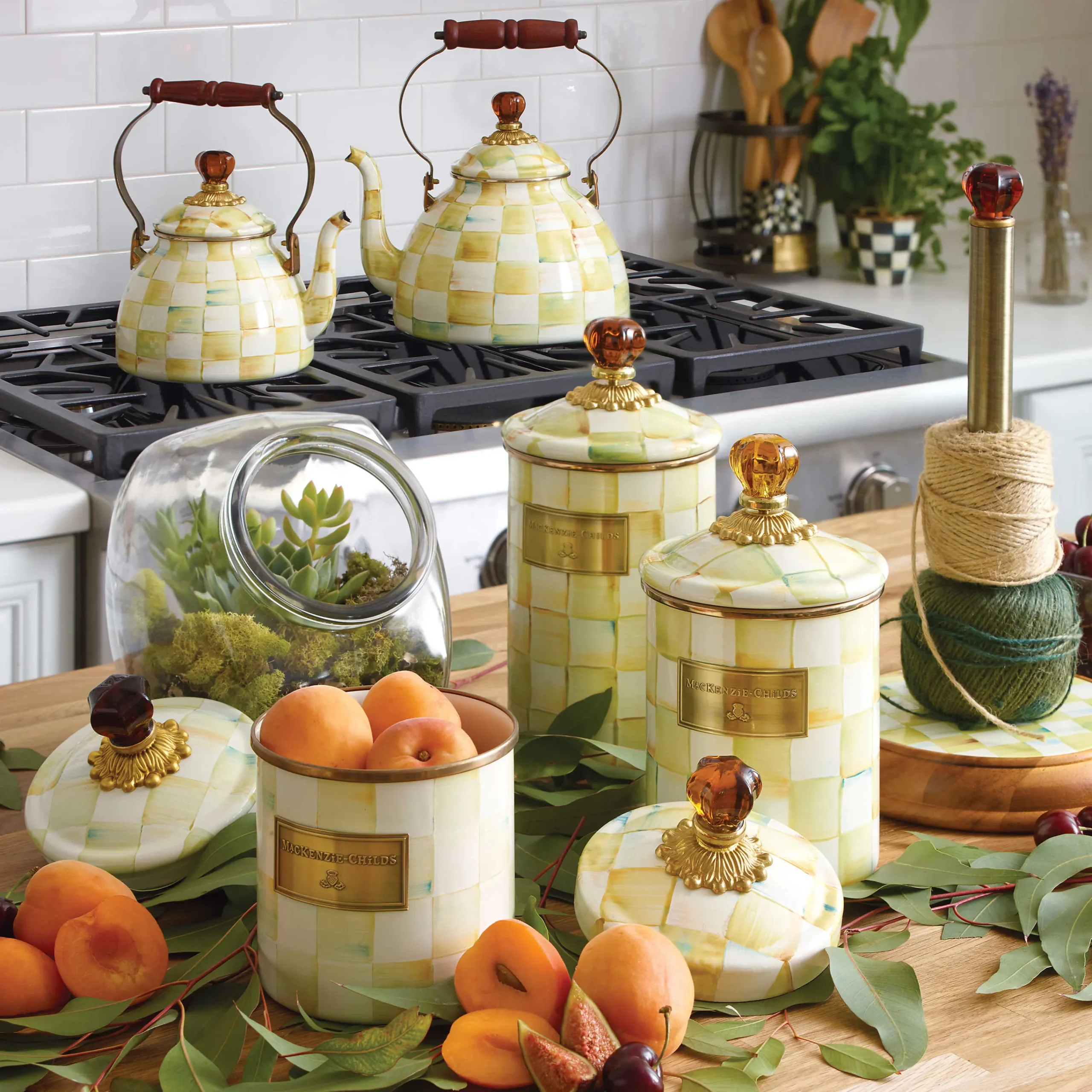 Parchment Check Enamel Canister - Large|MacKenzie-Childs