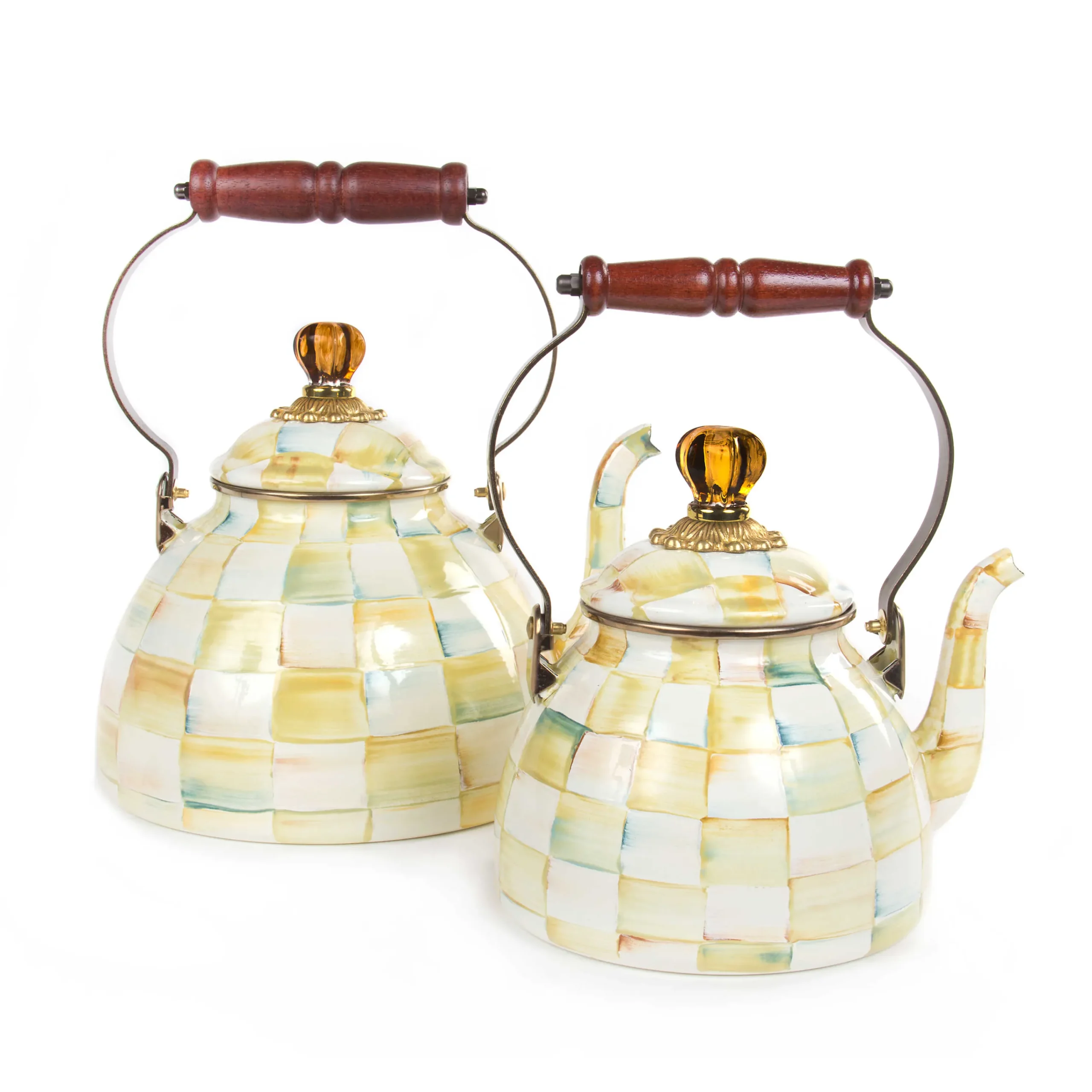 Parchment Check Enamel Tea Kettle - 3 Quart|MacKenzie-Childs Hot