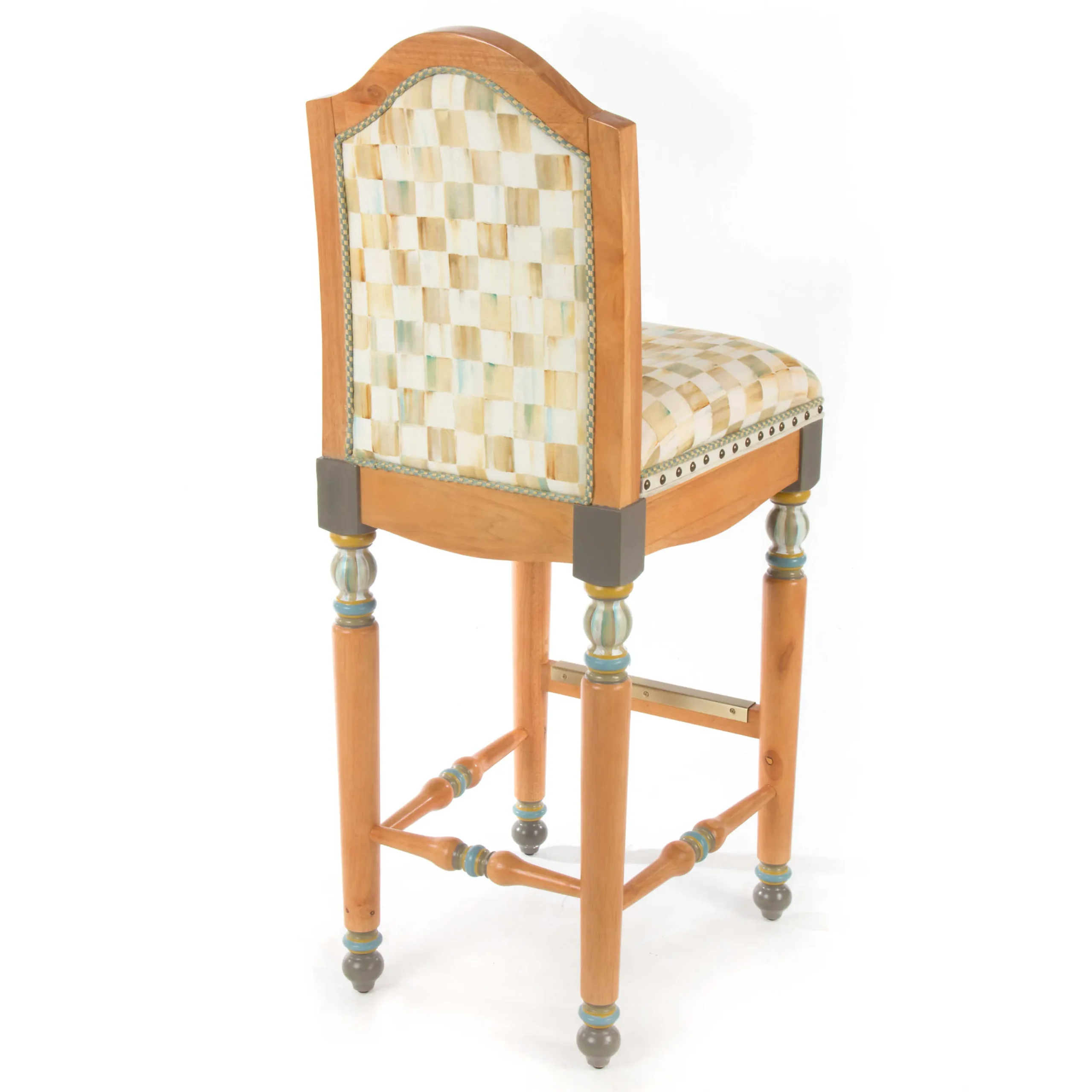Parchment Check Underpinnings Bar Stool With Back|MacKenzie-Childs Sale