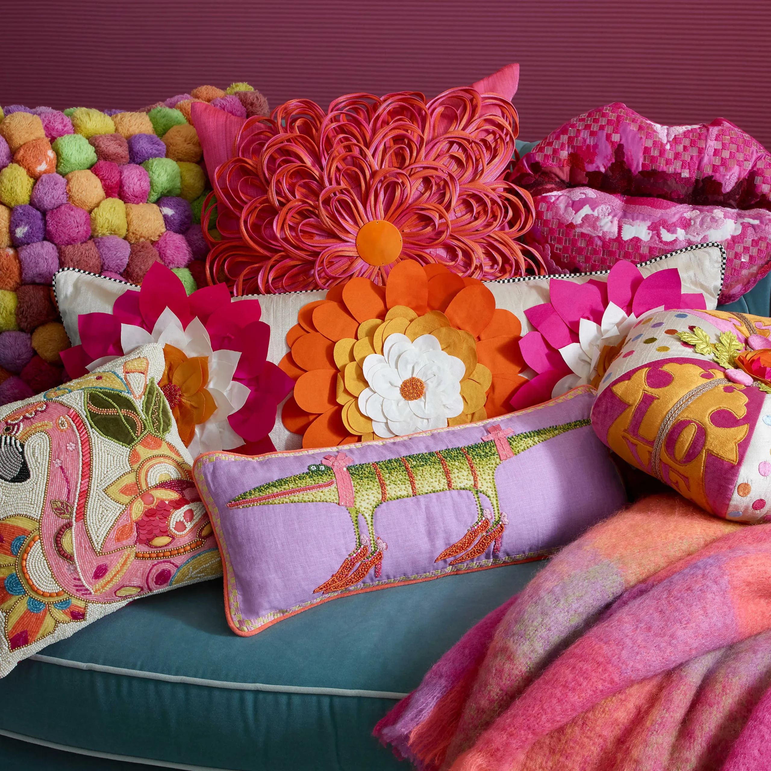 Patience Brewster Gloria Alligator Lumbar Pillow|MacKenzie-Childs Hot