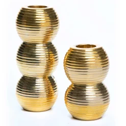Ribbed Double Sphere Candle Holder - Gold|MacKenzie-Childs Sale