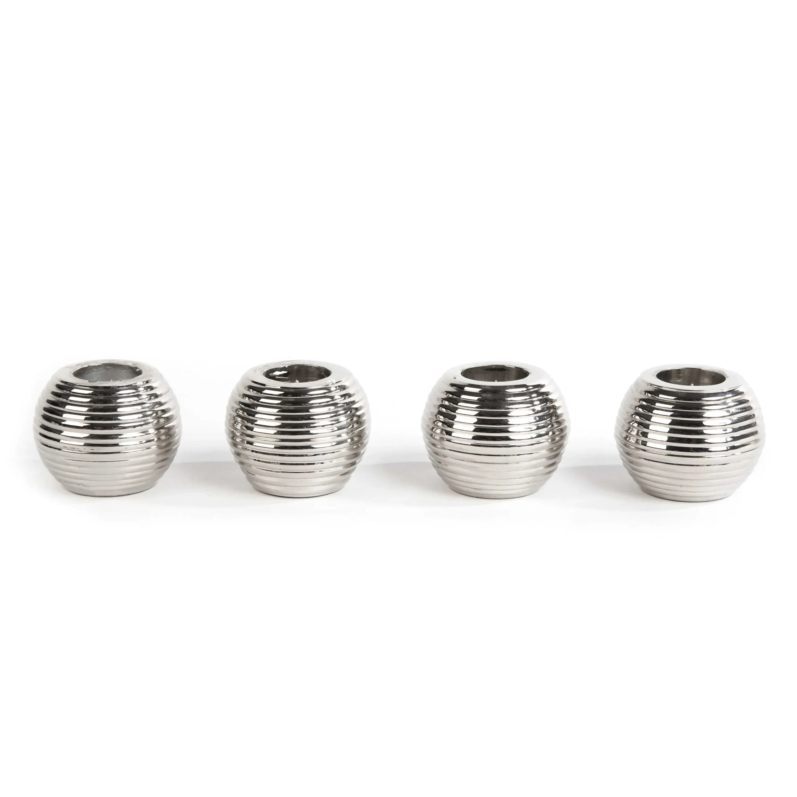 Ribbed Sphere Candle Holders - Silver - Set Of 4|MacKenzie-Childs