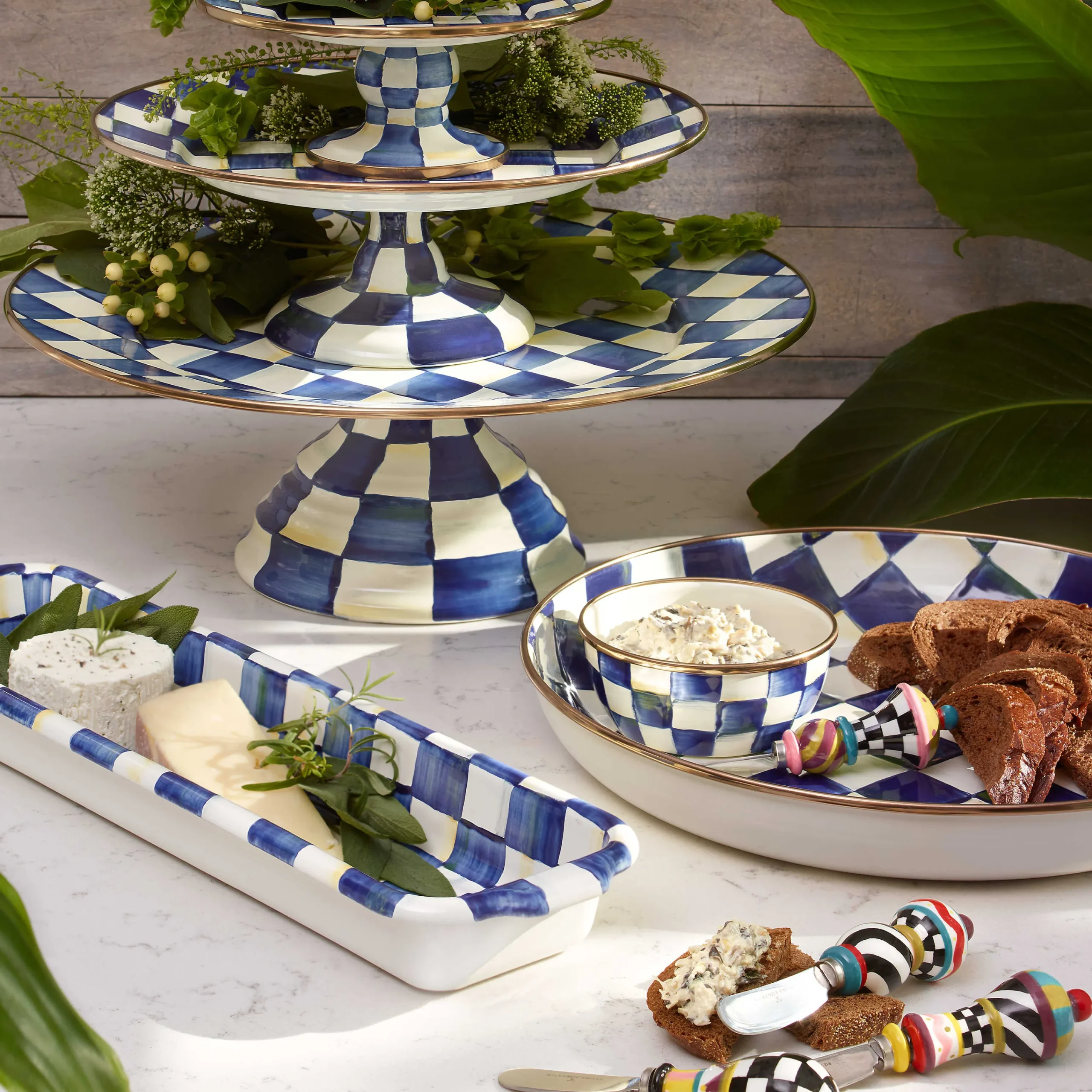 Royal Check Enamel Pedestal Platter - Small|MacKenzie-Childs Sale