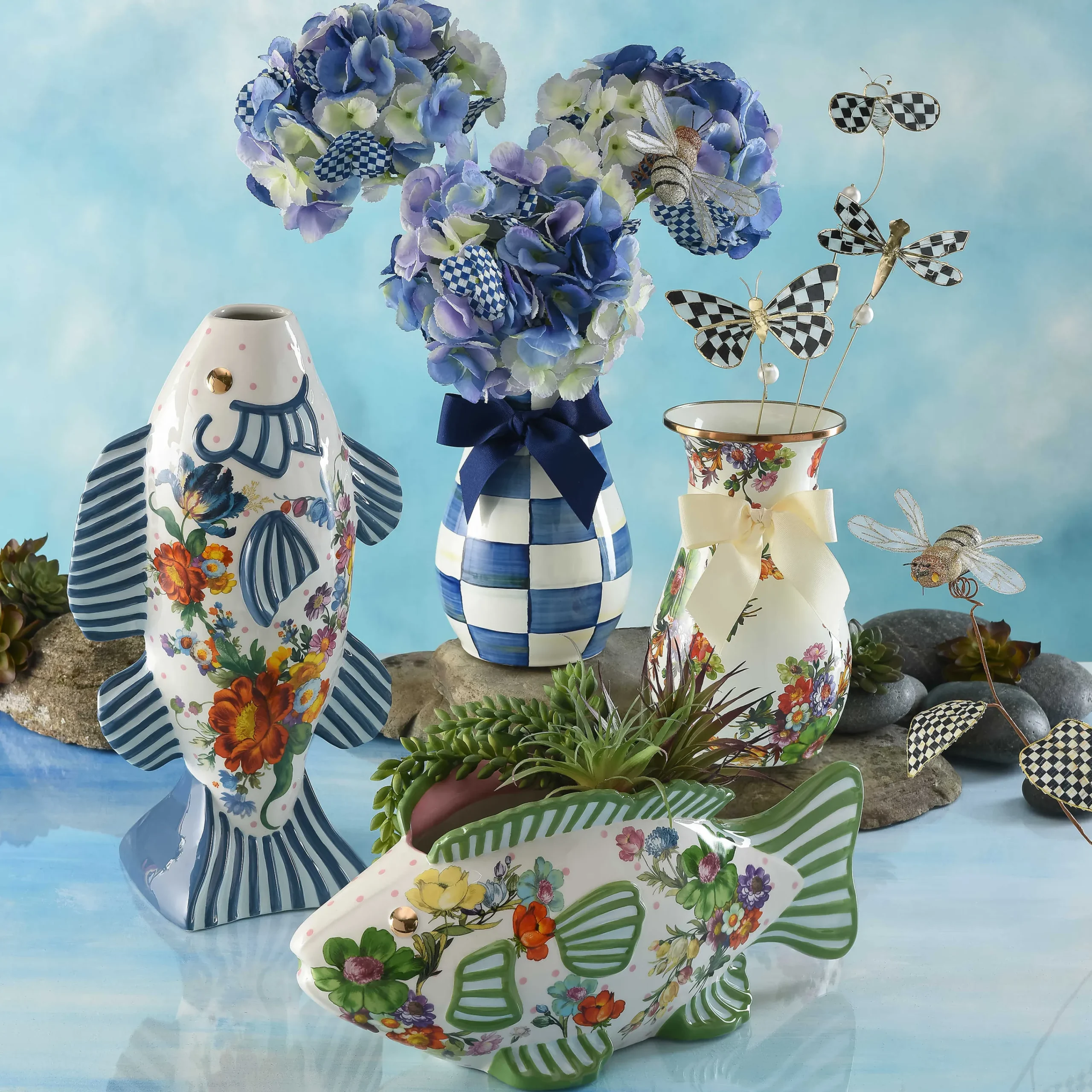Royal Check Hydrangea - Blue|MacKenzie-Childs New