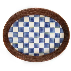 Royal Check Rattan & Enamel Tray - Large|MacKenzie-Childs Discount