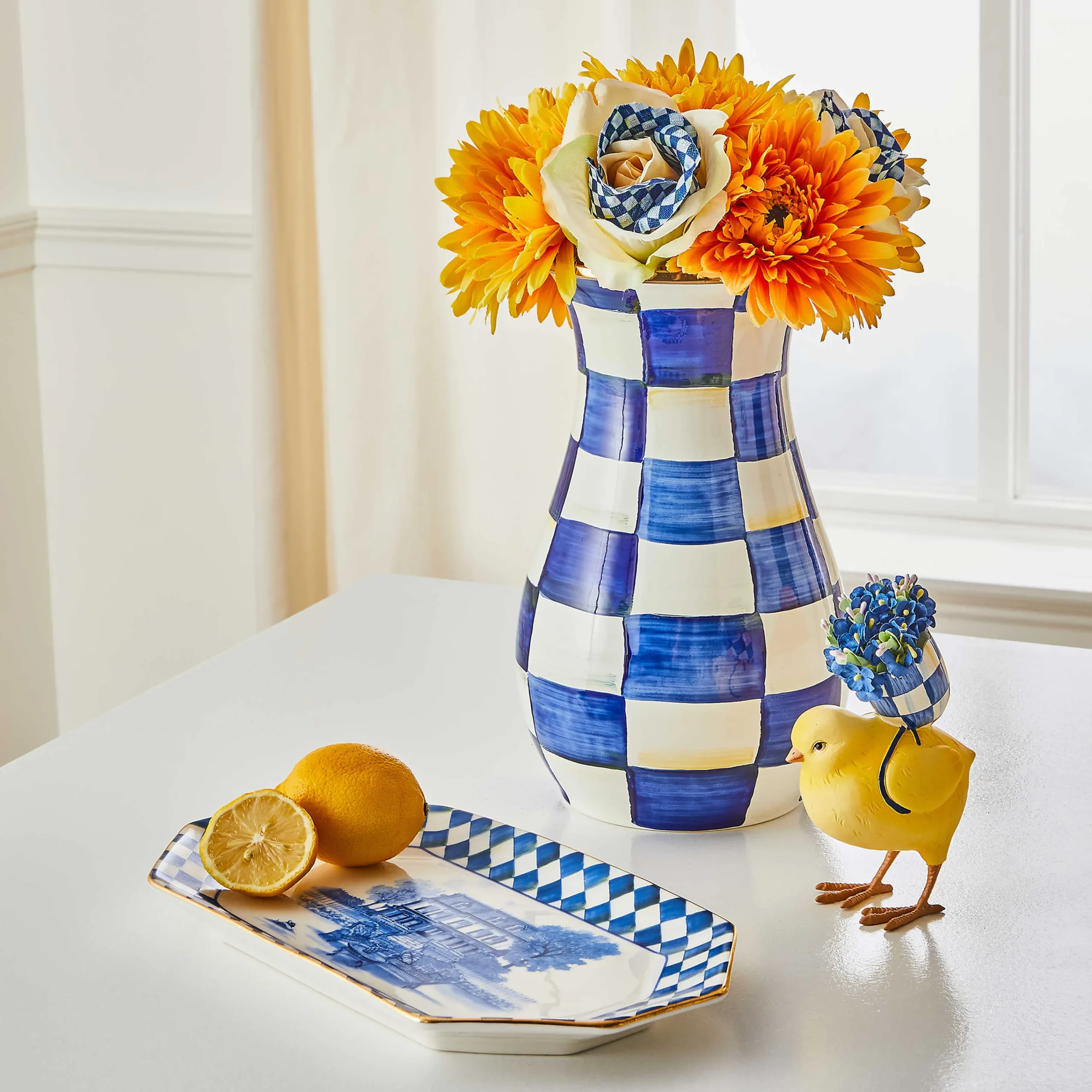 Royal Check Tall Vase & Bouquet Set|MacKenzie-Childs Outlet