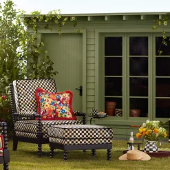 Spindle Check Outdoor Ottoman|MacKenzie-Childs Sale