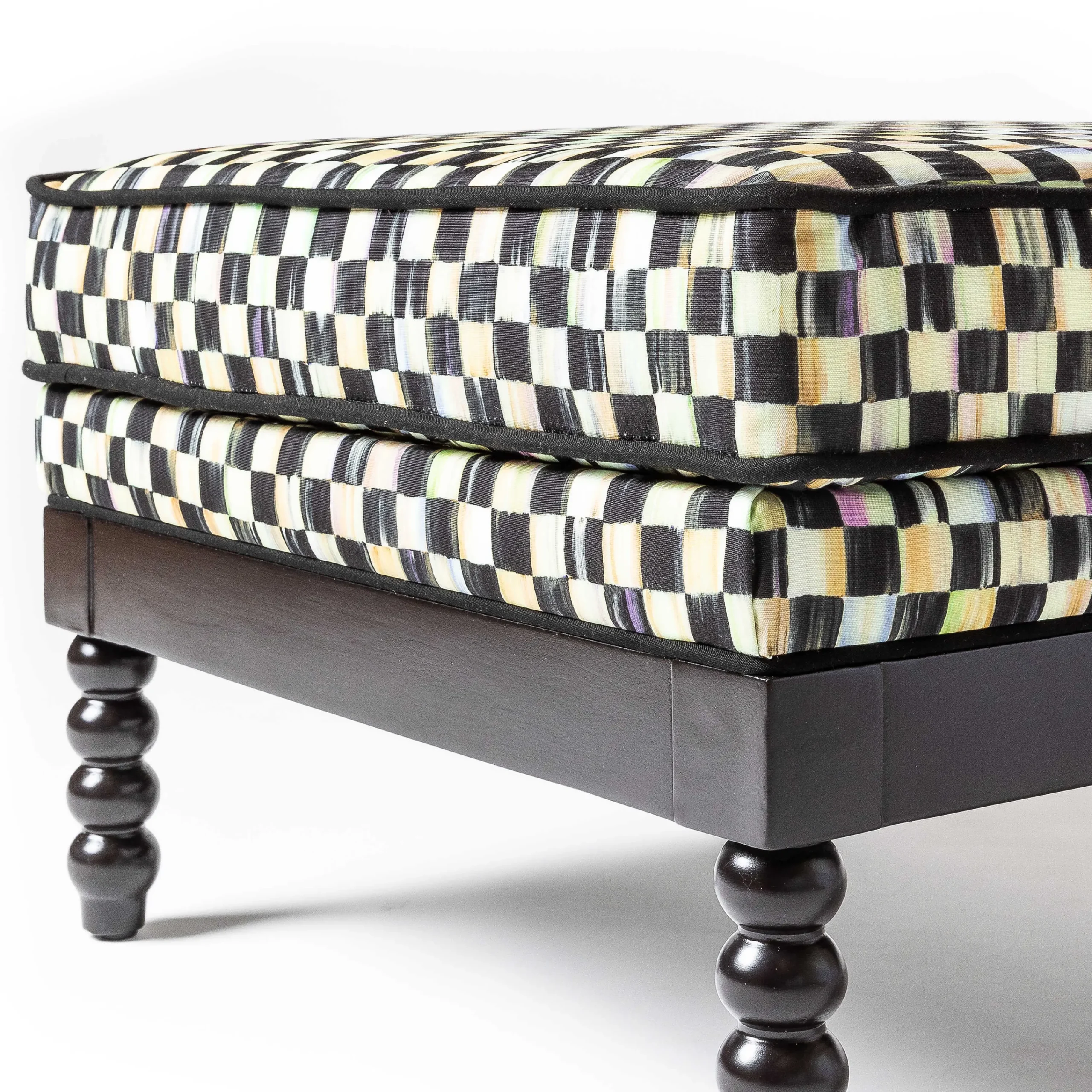 Spindle Check Outdoor Ottoman|MacKenzie-Childs Sale