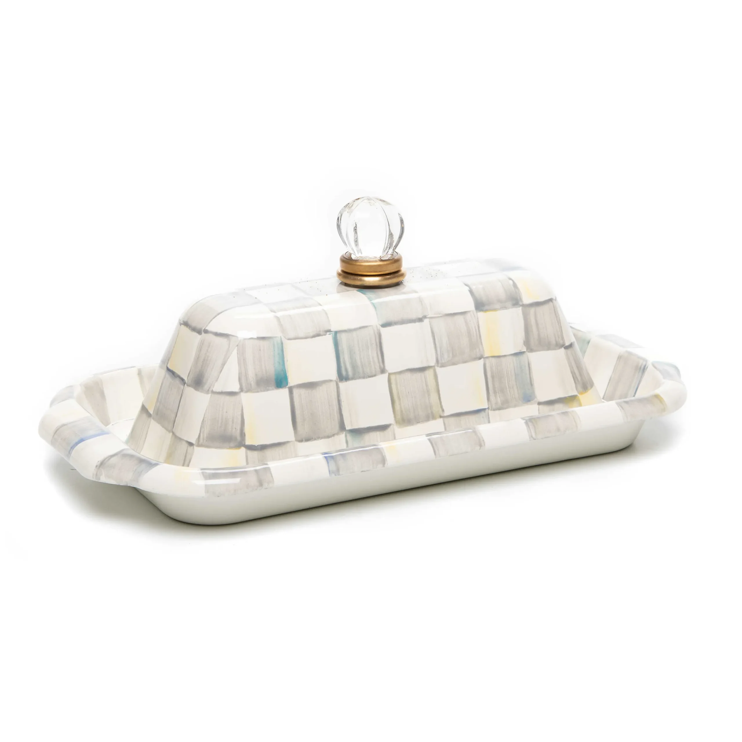 Sterling Check Enamel Butter Box|MacKenzie-Childs Hot