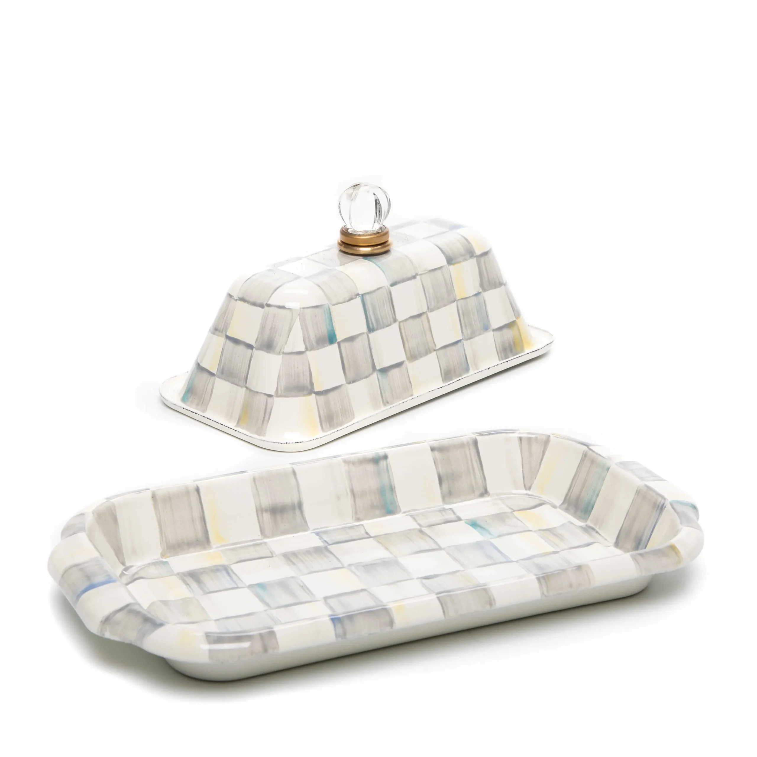 Sterling Check Enamel Butter Box|MacKenzie-Childs Hot