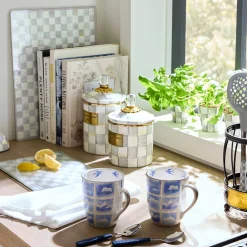Sterling Check Enamel Canister - Small|MacKenzie-Childs Sale
