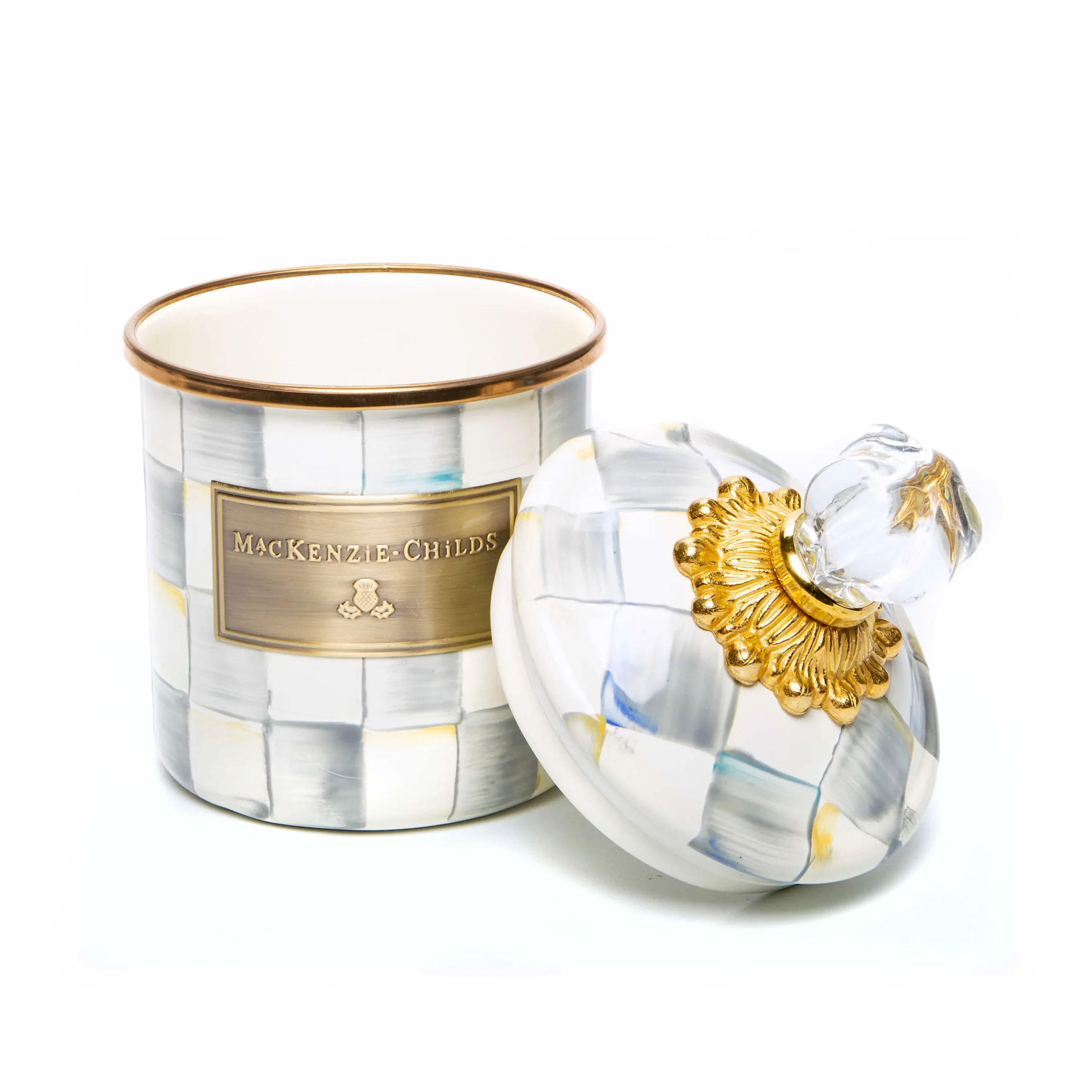 Sterling Check Enamel Canister - Demi|MacKenzie-Childs Online