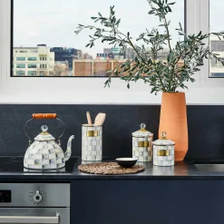 Sterling Check Enamel Canister - Medium|MacKenzie-Childs Clearance