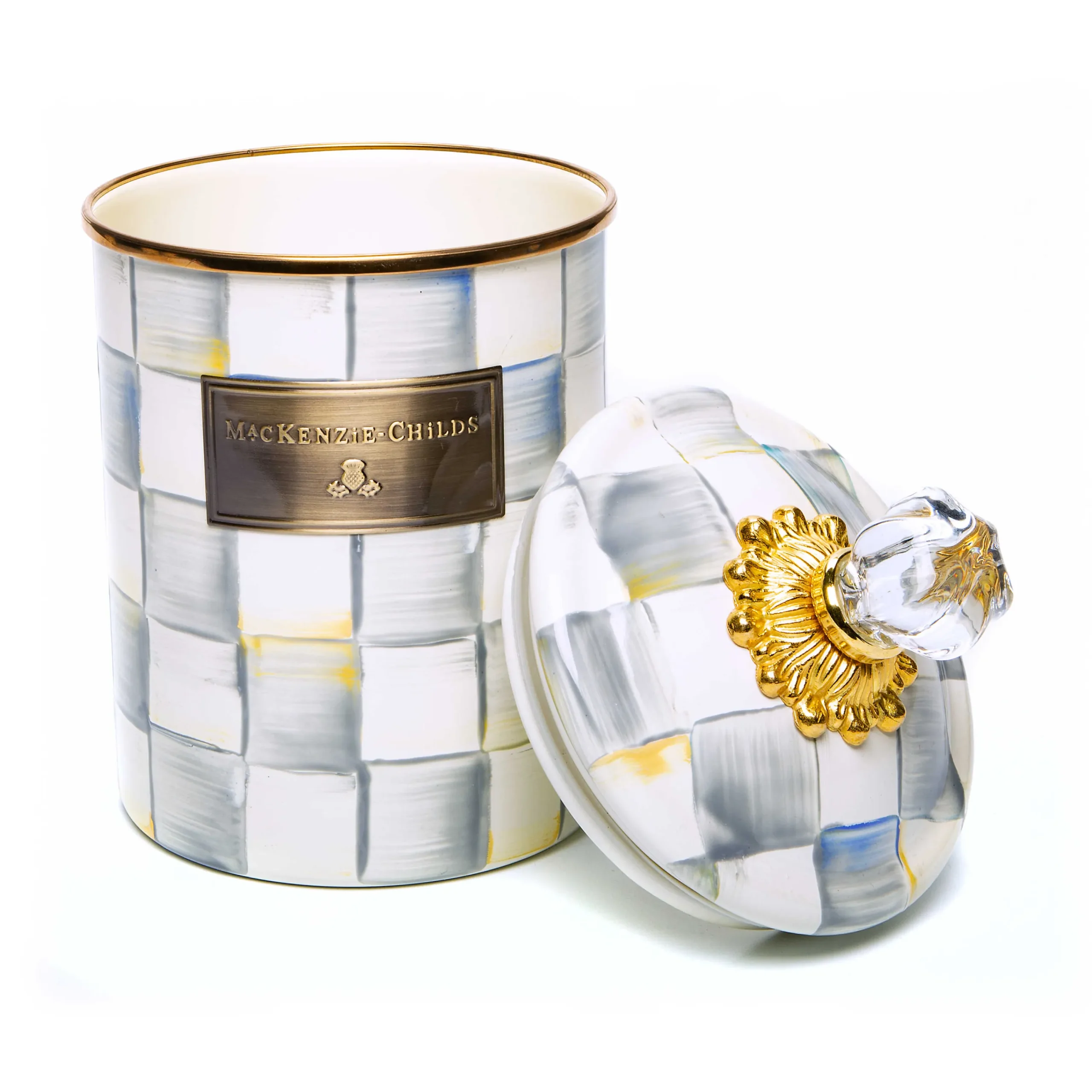 Sterling Check Enamel Canister - Medium|MacKenzie-Childs Clearance