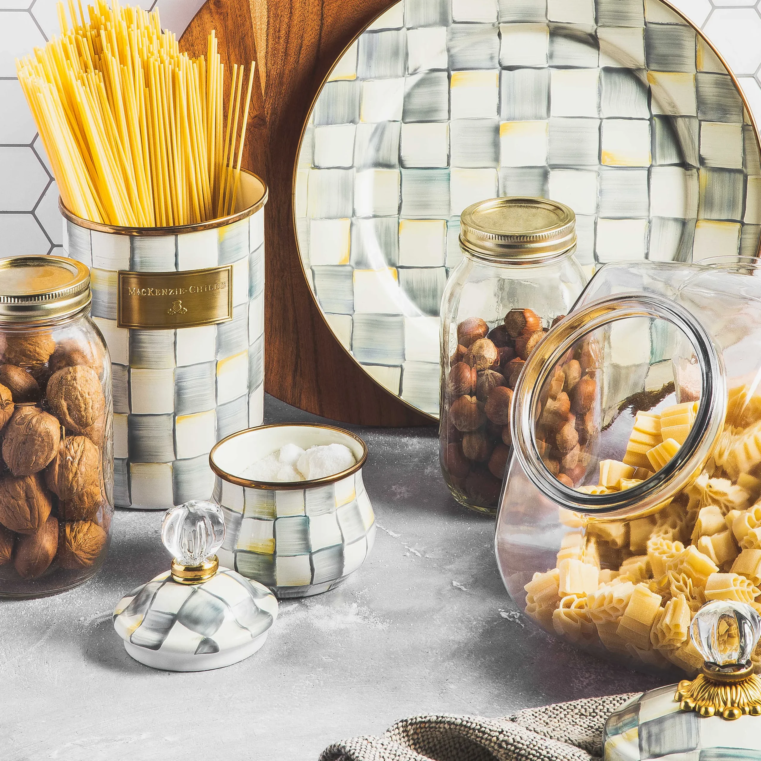 Sterling Check Enamel Canister - Large|MacKenzie-Childs Hot