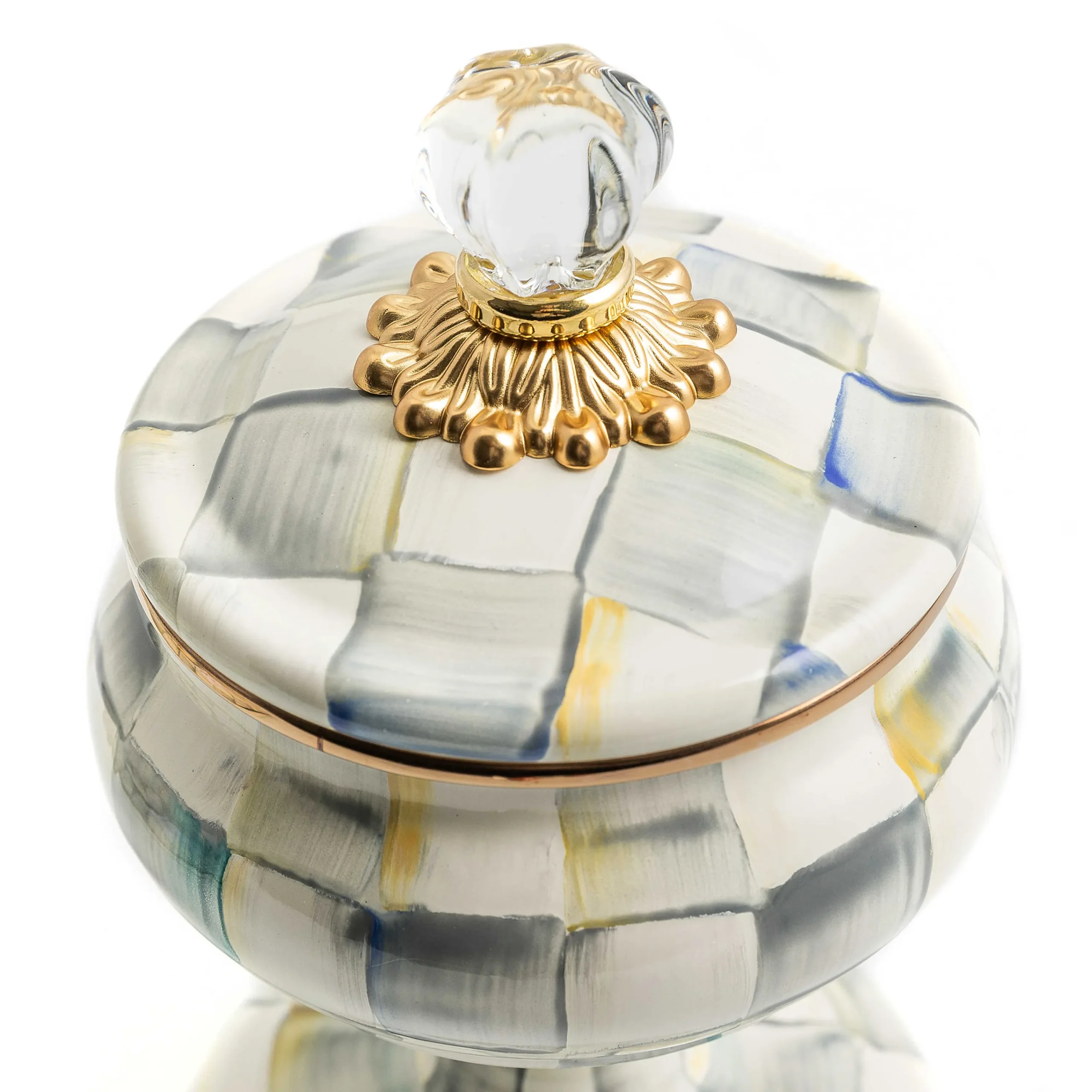 Sterling Check Enamel Curiosity Pot|MacKenzie-Childs New