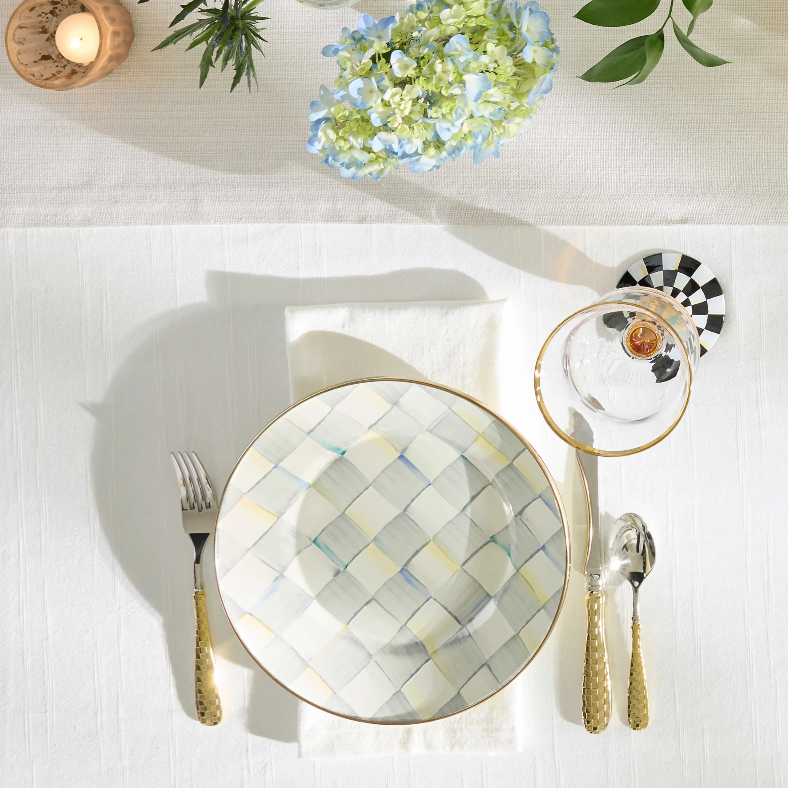Sterling Check Enamel Dinner Plate|MacKenzie-Childs Sale